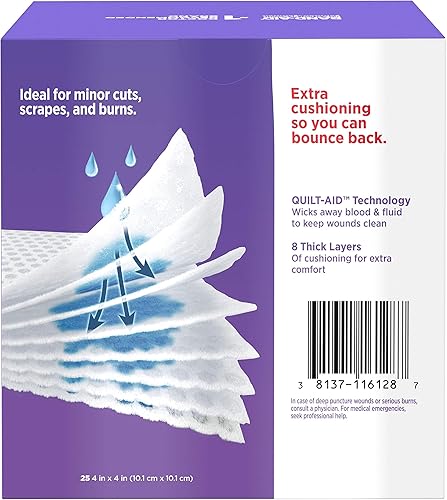 Miniatura 5 de Band-Aid Almohadillas de gasa cuadradas estériles para el cuidado de los cojines absorbentes de la marca para la protección de primeros auxilios de