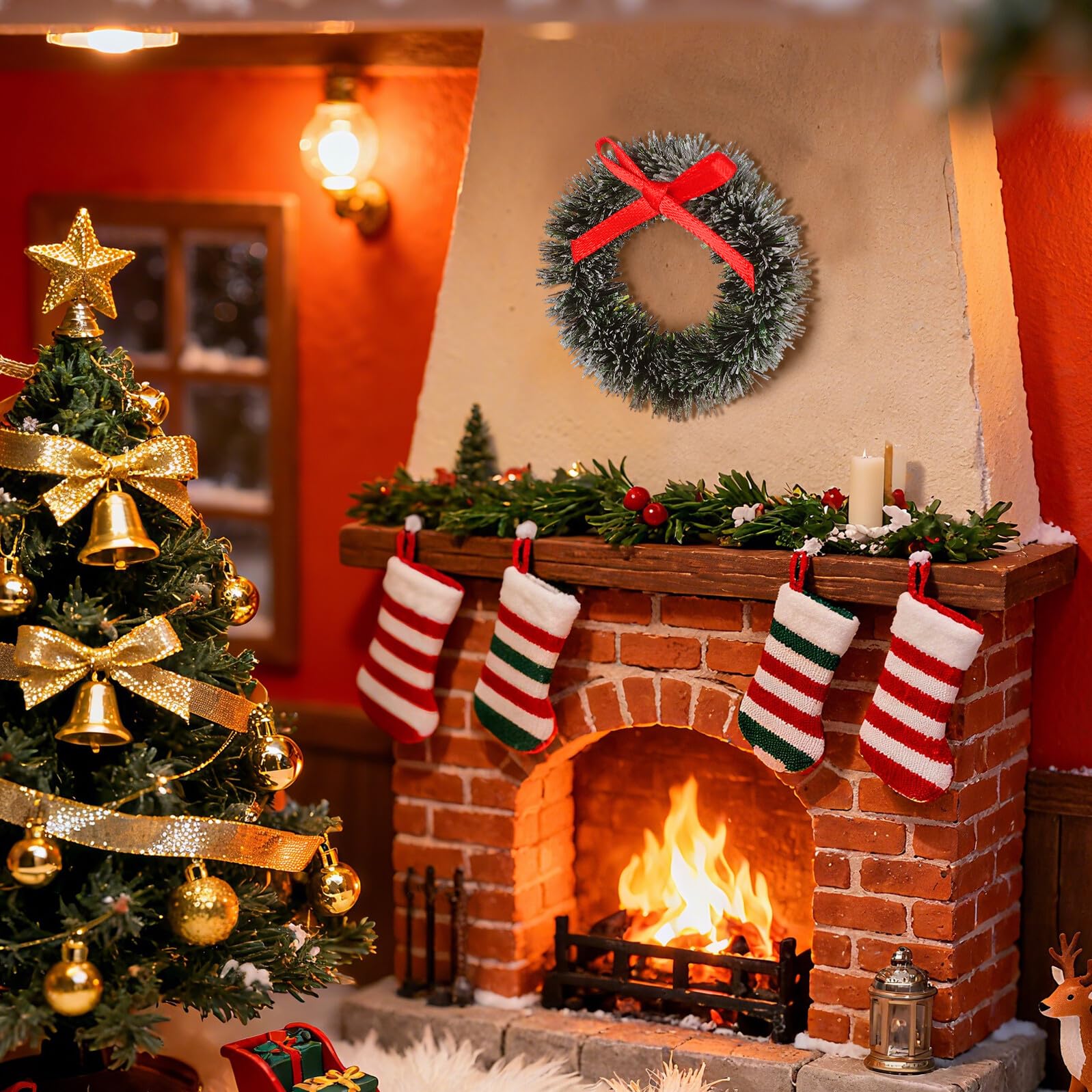 20 Piezas Guirnaldas Navideñas Mini Decorativas para Puertas y Casas de Muñecas Guirnaldas Simuladas para Decoración Navideña Festiva