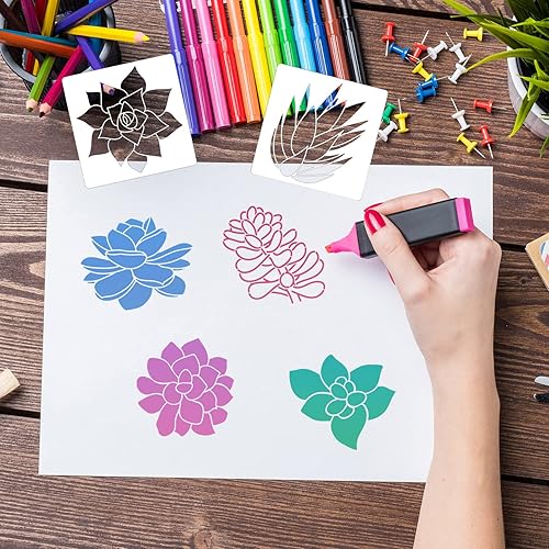 Miniatura 6 de Plantillas de flores de 8 pulgadas, plantillas de suculentas, plantillas de dibujo floral, plantillas de flores para pintar en pared de madera,