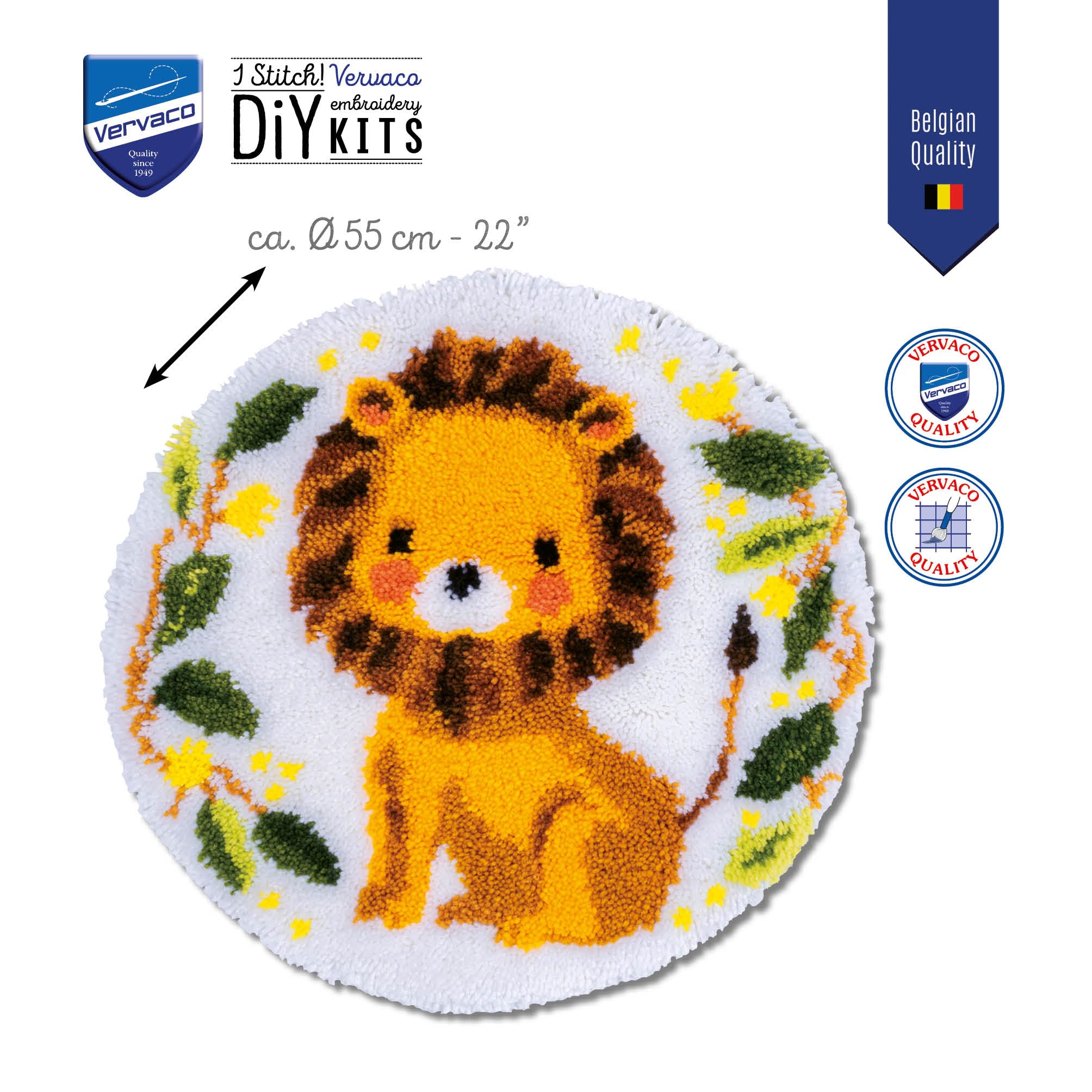 Vervaco Kit Tapis Point Noué Á Faire LION Broderie Debutant DIY Latch Hook Kit Complet Decoration Maison Manuelle Loisir Créatif ca. 55 x 55 cm Embroidery