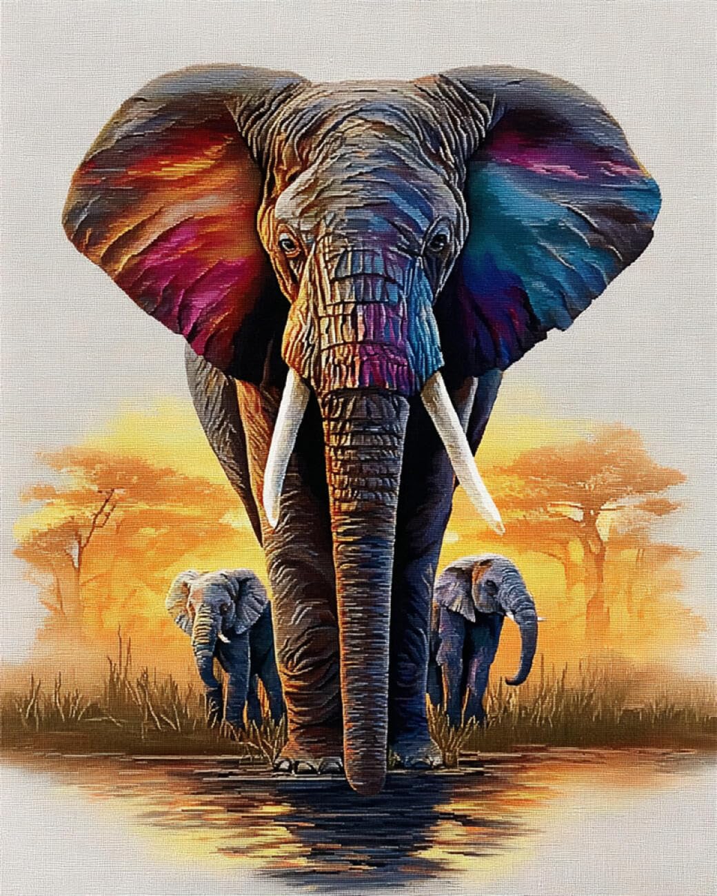 RKFLGEW DIY Seed Bead Embroidery Kits Watercolor Elephant 50x70cm