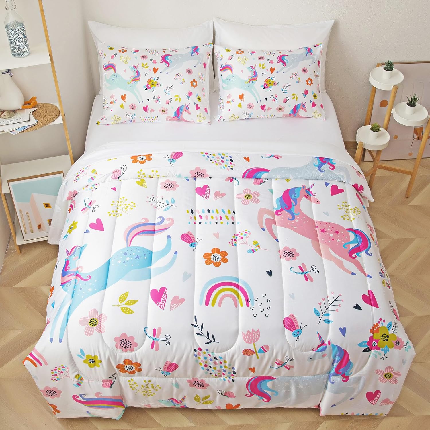 Unicorn Bedding Twin Size for Girls – 5-Piece Kids Twin Comforter Set with Sheets, Pillowcase & Sham, Unicorns Bed in a Bag