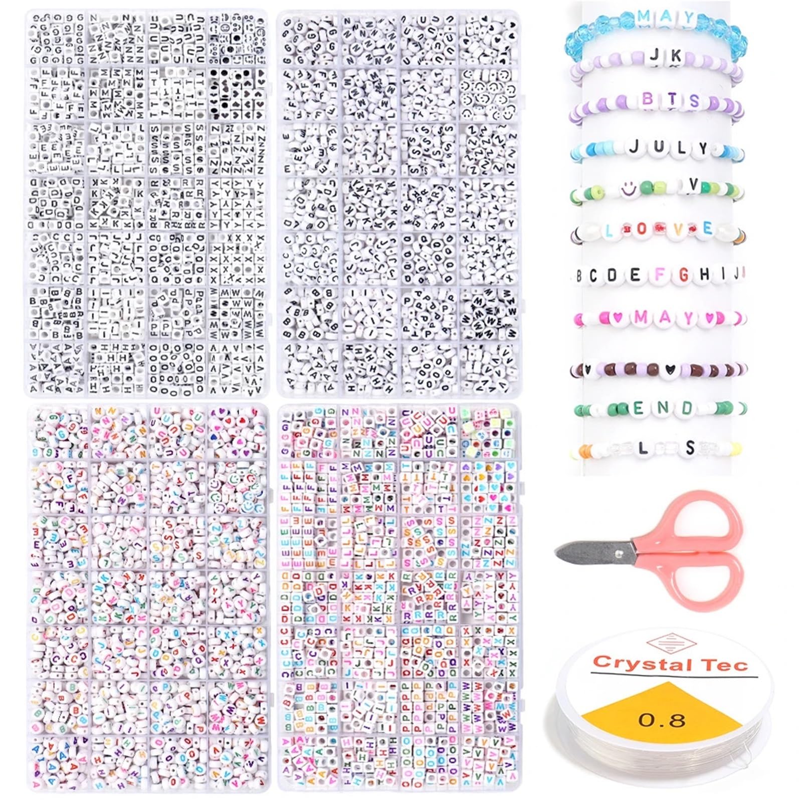 Schmuck Selber Machen Set 28 Gitter farbige Buchstabenperlen-Sets von A-Z, quadratisch, rund, Alphabet-Perlen-Set mit Linie for die Schmuckherstellung, Armbänder, Halsketten, Perlen(Color 2)