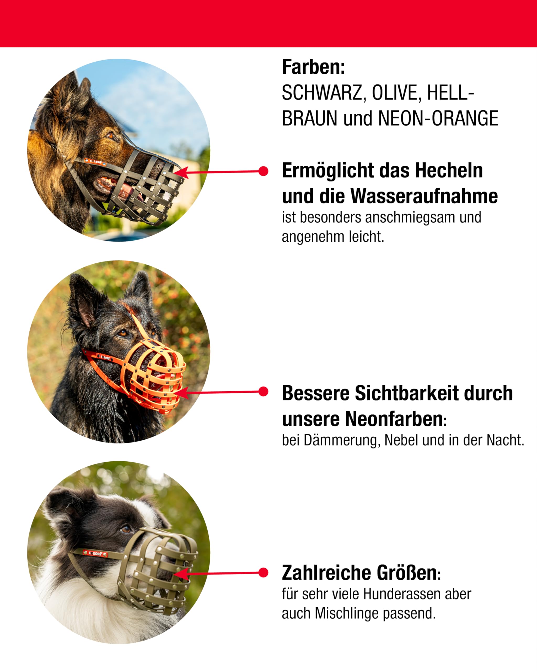 COLORI®-Maulkorb für mittlere Hunde, Größe 6, LIGHT BROWN - Natürliches Hecheln & Trinken, Sanfter Tragekomfort, Schützt beim Schnüffeln/Stöbern, Erschwert die Aufnahme unerwünschter Dinge