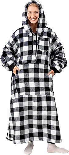 Miniatura 4 de PAVILIA Sudadera de manta portátil para mujeres y hombres, cálida y acogedora sudadera gigante con capucha de franela de forro polar grueso de gran