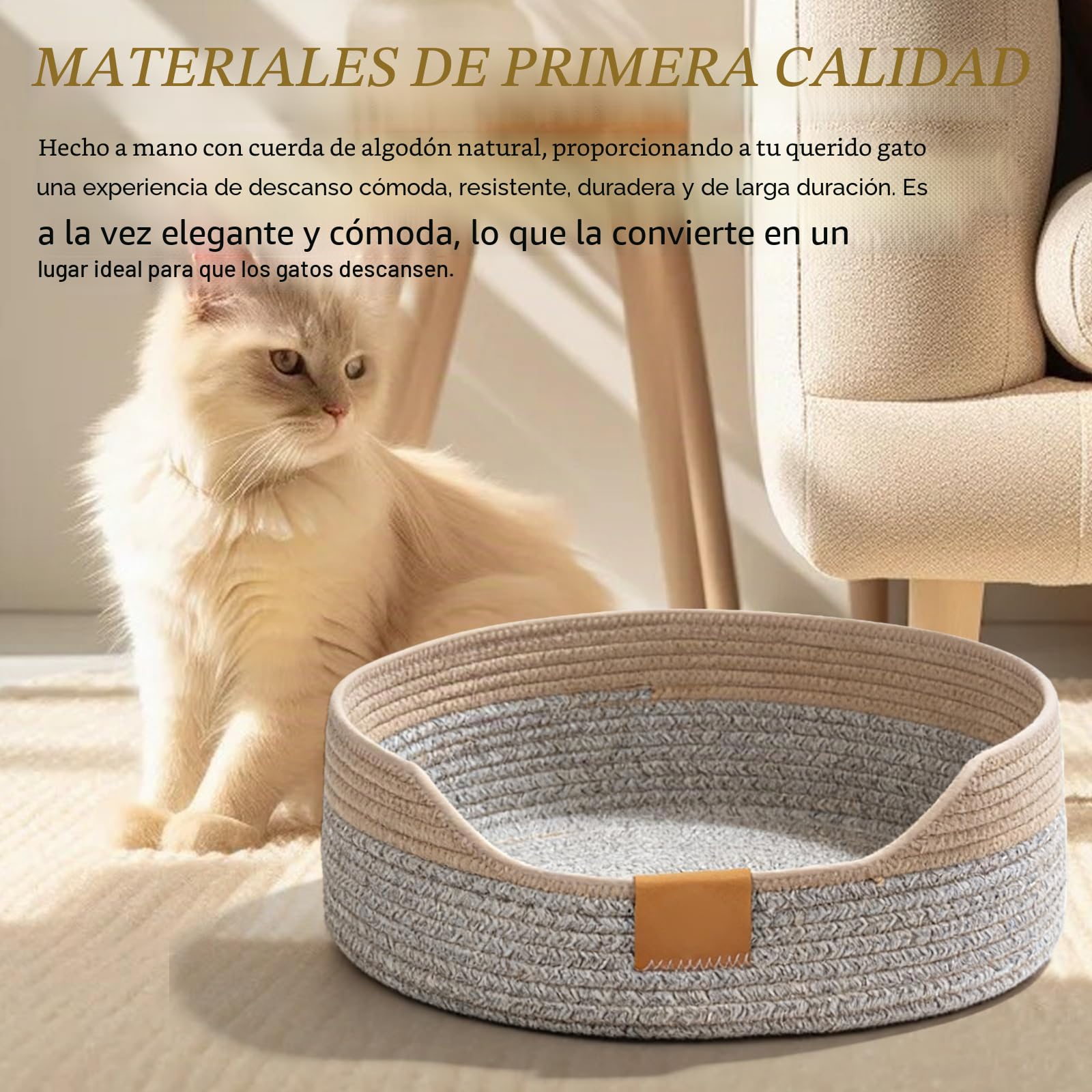 GOMETY Cama para gatos lavable, 50 x 15 cm, cesta para dormir de cuerdas de algodón, cama redonda para mascotas, cama para gatos, cesta para gatos, cama para gatos, nido para gatos, cama para perros