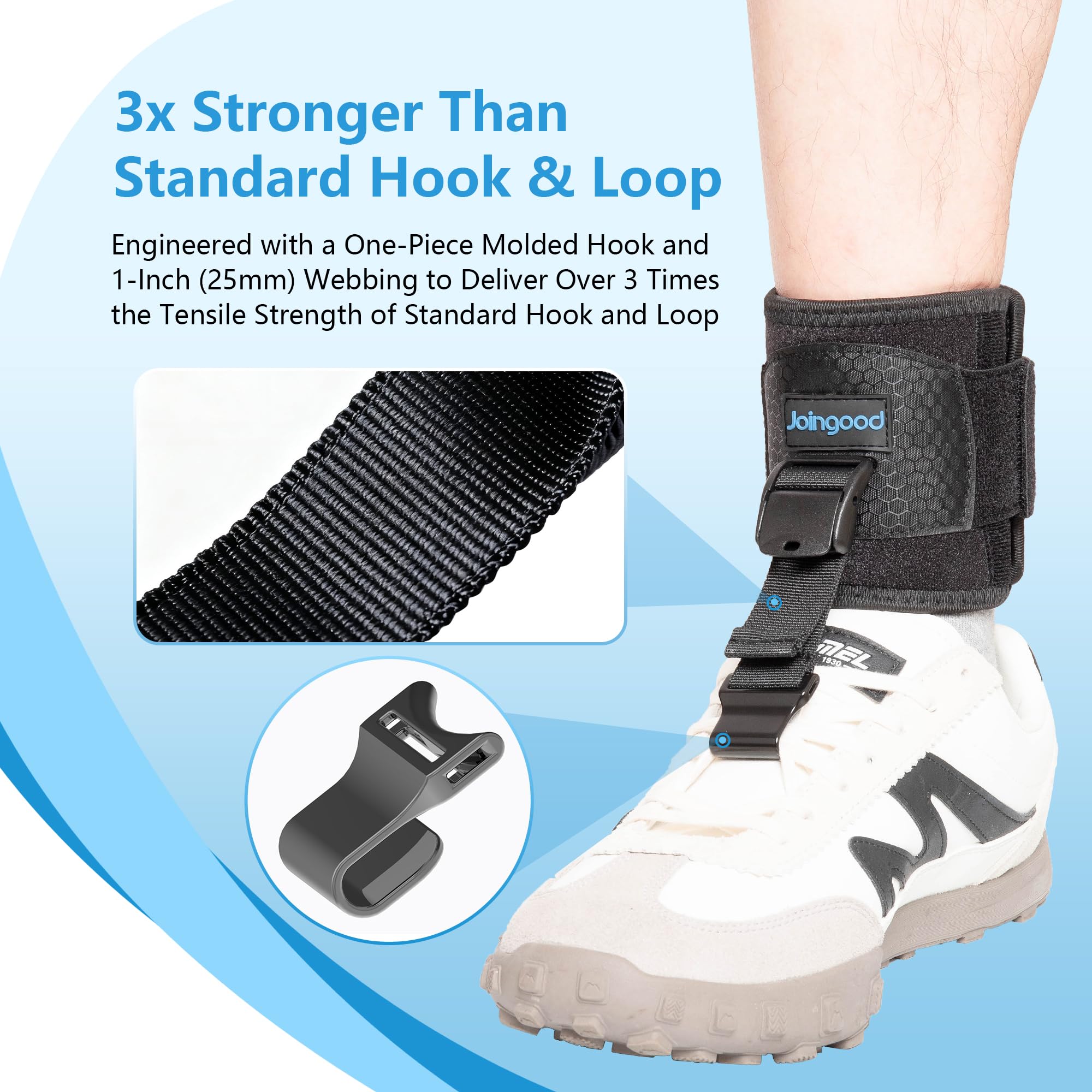 AFO Foot Drop Brace for Walking, Upgraded Zinc Alloy Hook, Includes Eyelet Hook for Elastic Laces, Adjustable Drop Foot Support Brace Fits Left or Right Foot for Men & Women, S/M - 4