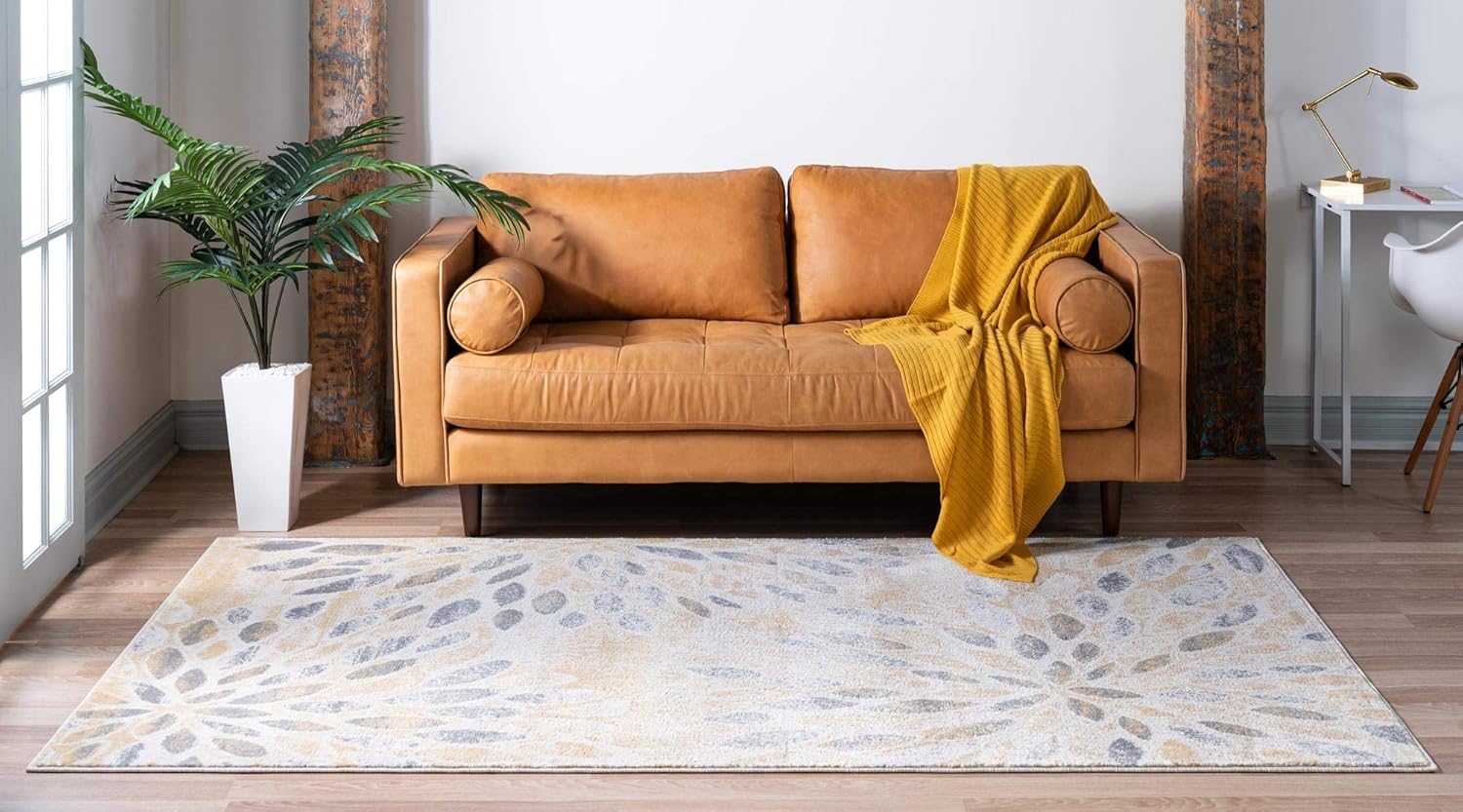 Rugs.com Charleston Collection Rug – 4' x 6' Yellow Low-Pile Rug Perfect for Living Rooms, Large Dining Rooms, Open Floorplans