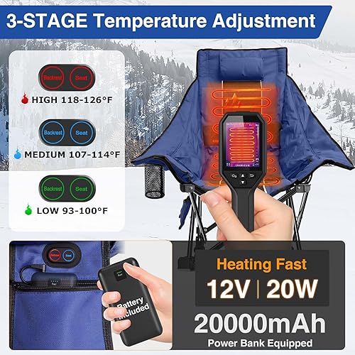 Miniatura 3 de Slendor Silla mecedora de gran tamaño, silla de campamento climatizada XL con 3 niveles de calor para respaldo y asiento, silla mecedora acolchada