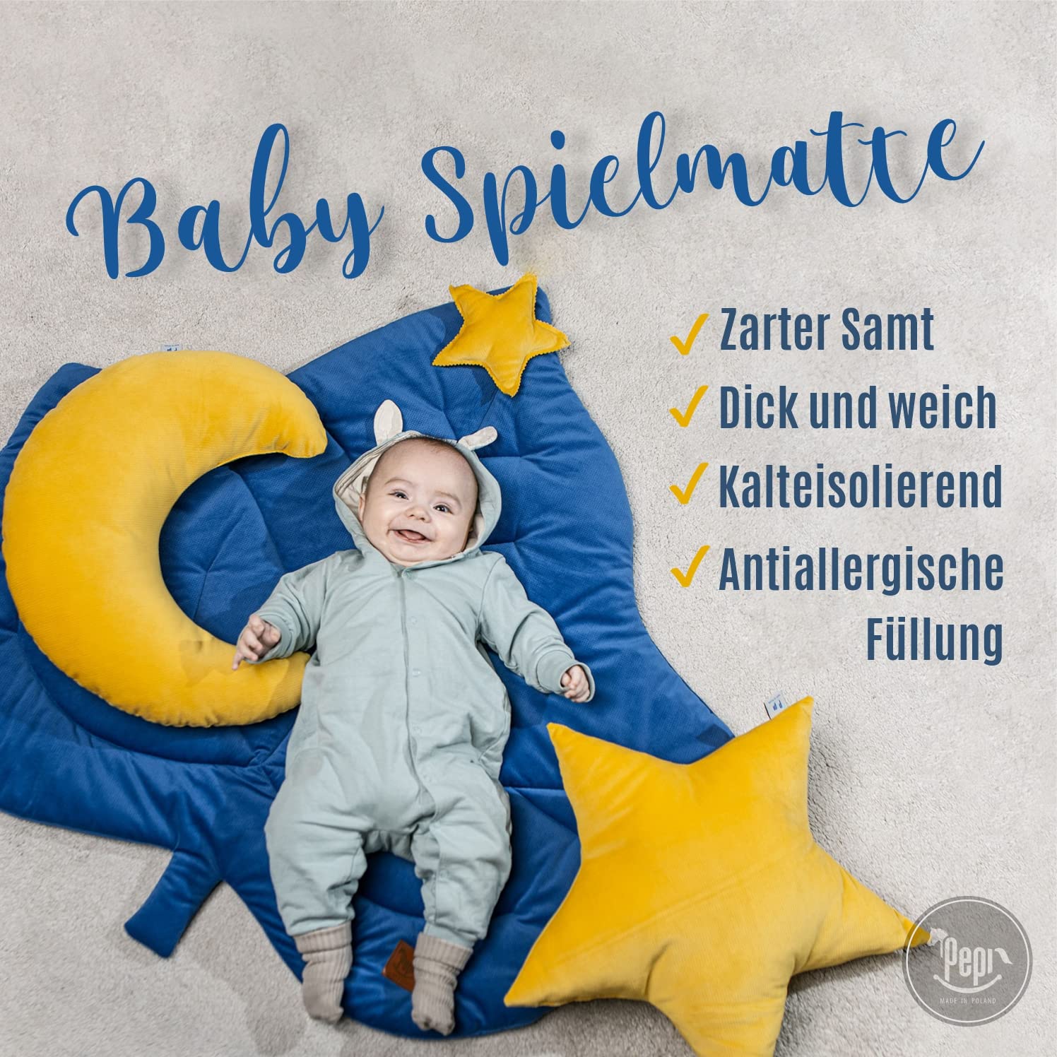 Krabbelmatte Baby Spielmatte Baby Schadstofffrei 100×90 cm - Blatt Krabbeldecke Spielmatte Kinder Velvet - Babymatte Krabbelmatte (Mint)