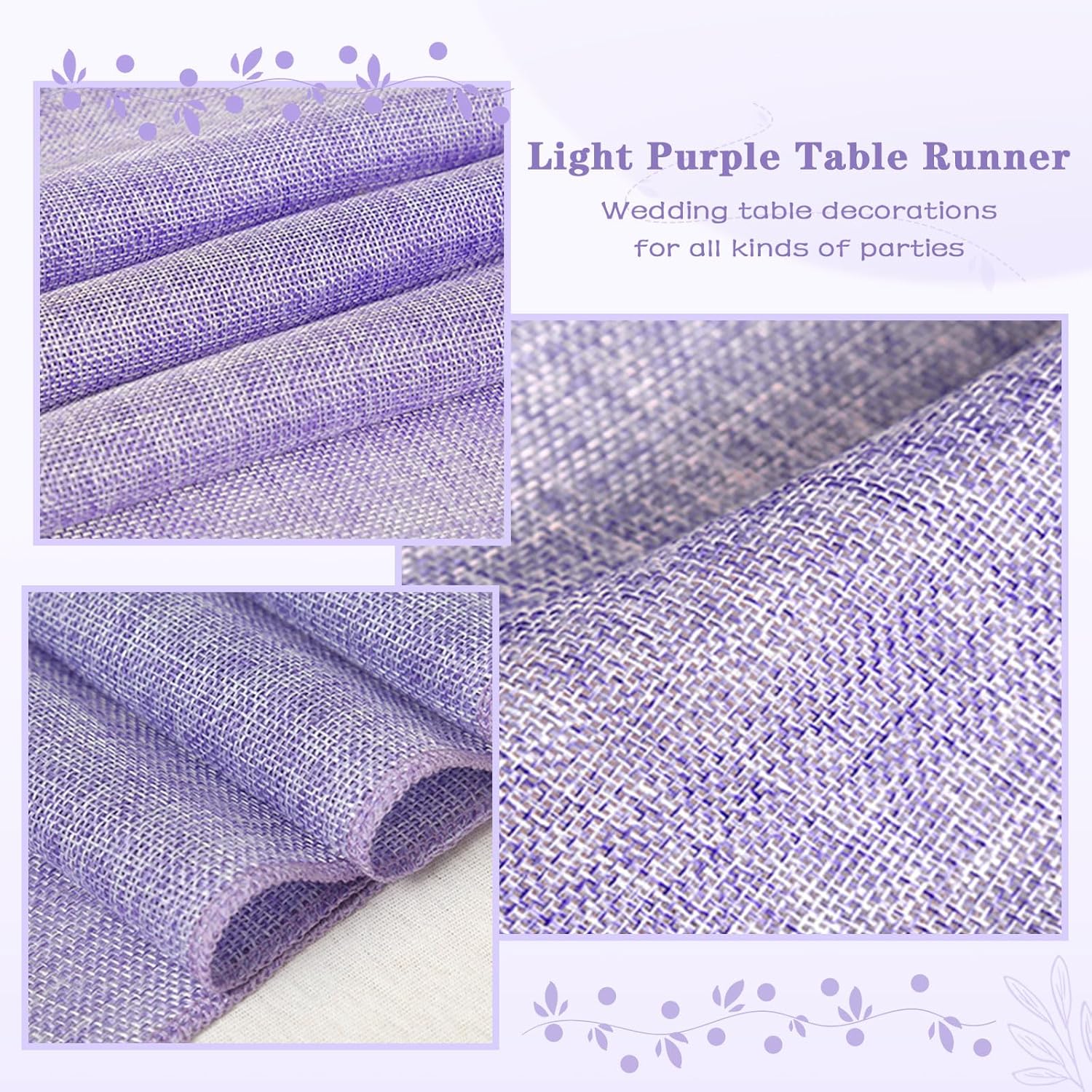 LuoluoHouse Light Purple Table Runner Roll Farmhouse Burlap Table Runners 6 Packs 13x84 inch Jute Table Linens for Rustic Wedding Spring Table Decoration