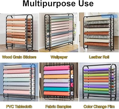 Large Fabric Roll Storage Rack with Adjustable Hanging Rod, Commercial Heavy Duty Steel Organizer Holder with Wheels for Vinyl Rolls/Leather Rolls/Car Window Fi(Size:Crossbar 175cm,Color:20 crossbars)