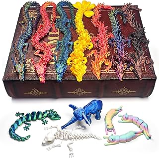 13 Pcs 3D Printed Dragon and Animal Figurines Set, Large Colorful 3D Printed Flexible Articulated Dragon Fidget Toys, Flexible Articulated Home Office Desk Decor for Classroom Rewards, Party Favors