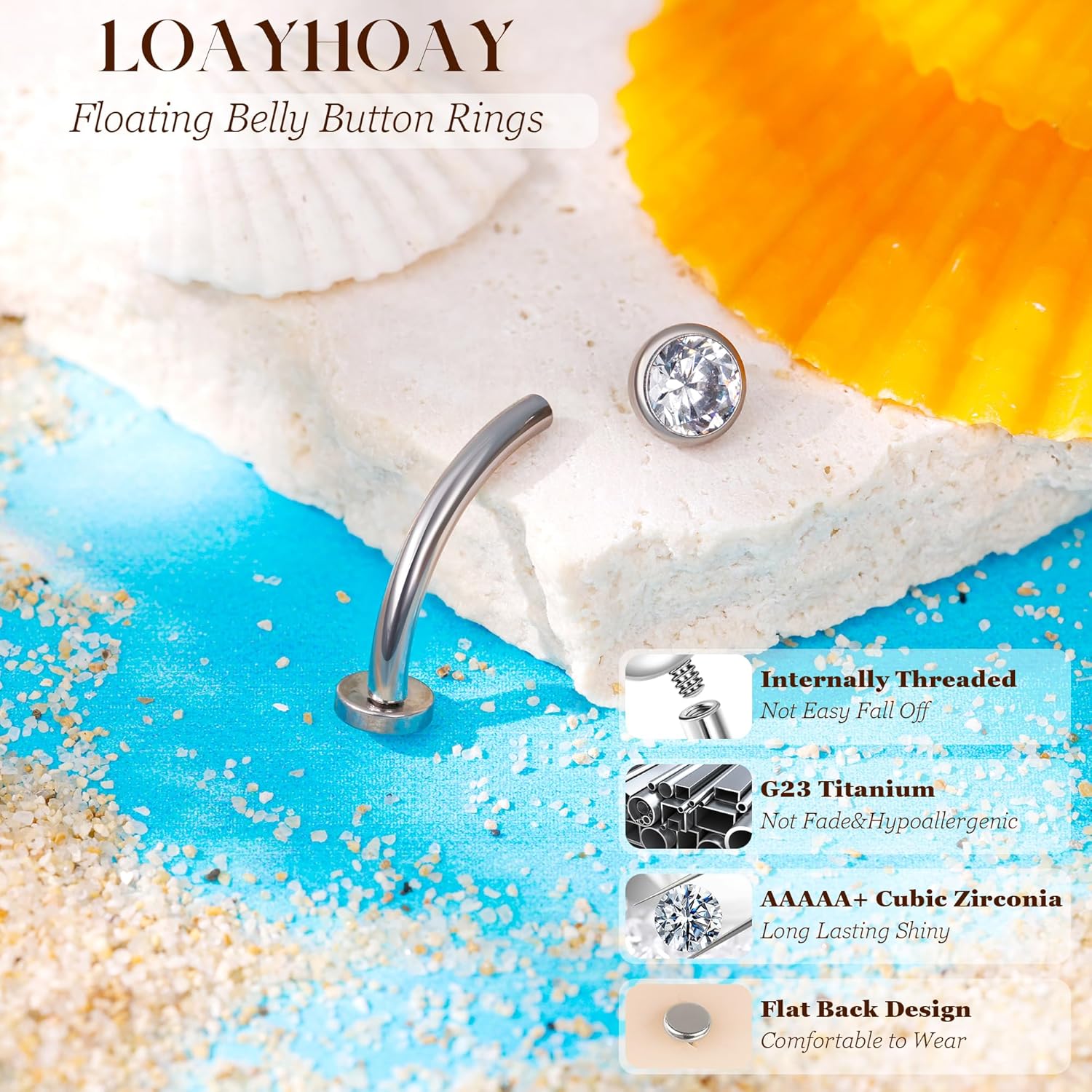 14G G23 Titanium Floating Belly Button Rings for Women Petite Flat Back CZ Belly Rings Small Opal Curved Navel Rings Internally Threaded Hypoallergenic Belly Piercing 8-14mm - Image 4