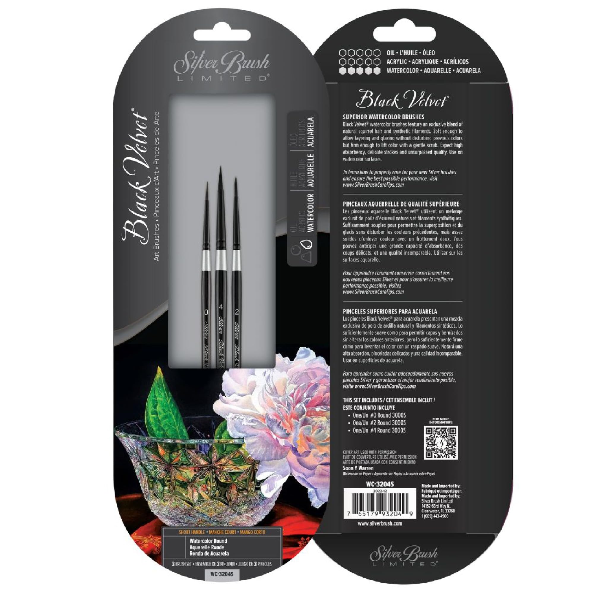 Silver Brush Limited WC-3204S Black Velvet Pinselset für Feine Linien & Details, 3er Set Pinsel, Pinsel Rund in den Größen 0, 2 und 4