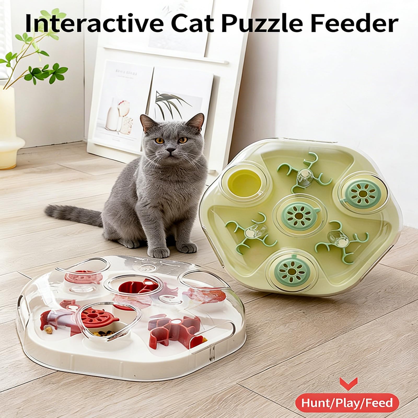 ordinarYone Dispensador interactivo de comida para gatos con mundo en movimiento y función de alimentación progresiva para que los gatos de interior se mantengan activos y