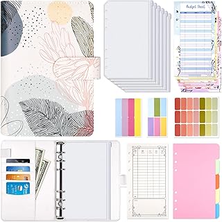 Budgetplaner A6, Geldfach & Kartenfächer, Sparmappe für Bargeld nach Umschlagmethode, Inkl. Budgetblätter, Geldsparmappe für Cash Stuffing (13,5 x 18,8 cm), Boho Leaves
