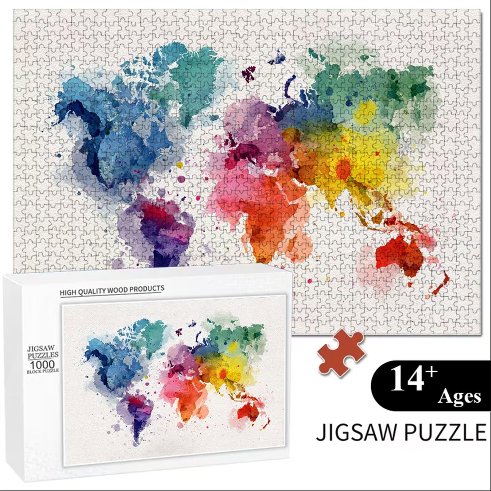 Puzzle 2000 elementów - Kolor i mapa świata - Trwałe drewniane puzzle z literami na odwrocie - 70 x 100 cm - Kreatywne hobby bez kurzu - Artykuł kolekcjonerski i ponad 14 lat P3#388