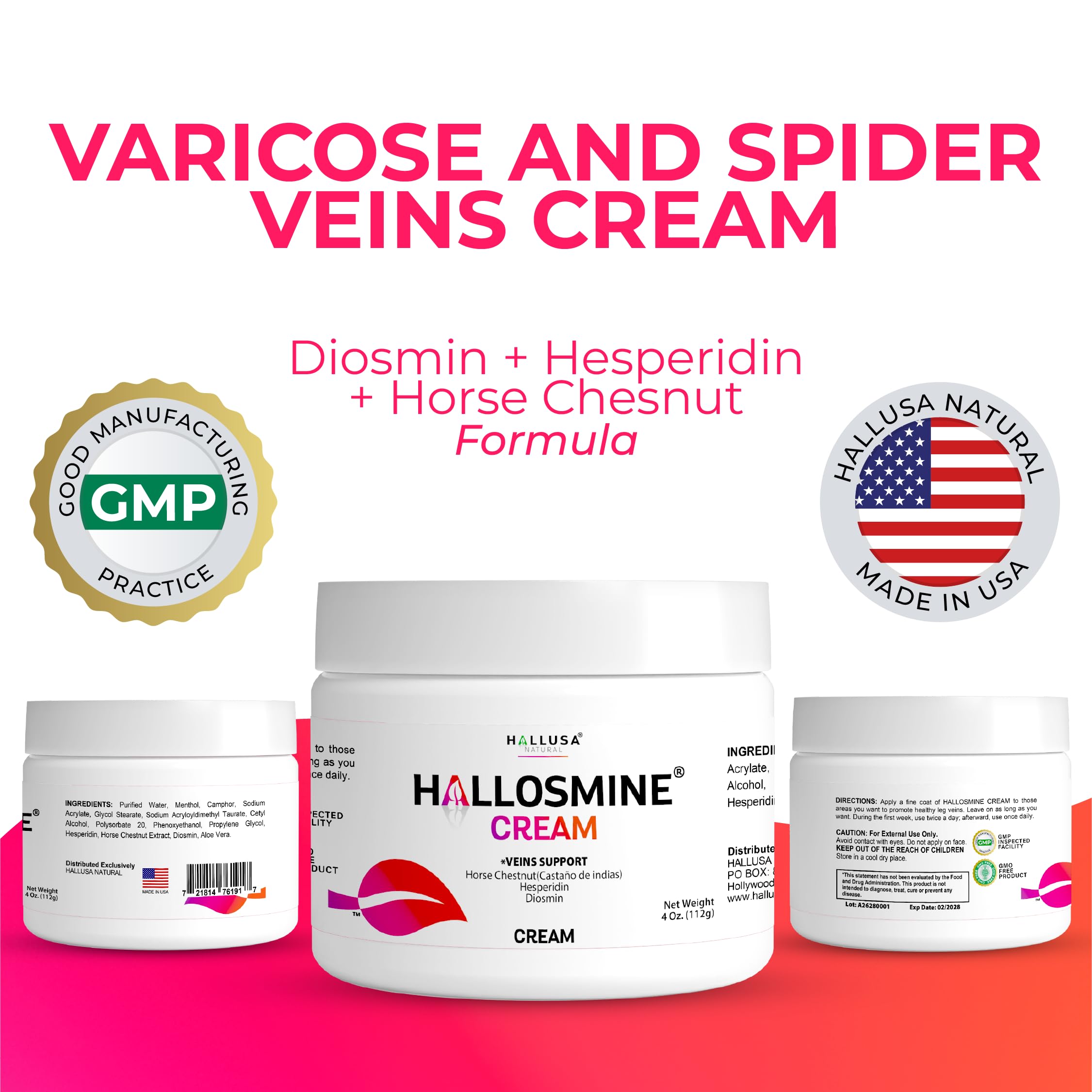 Hallusa Natural Hallosmine Leg Cream with Diosmin, Hesperidin & Menthol