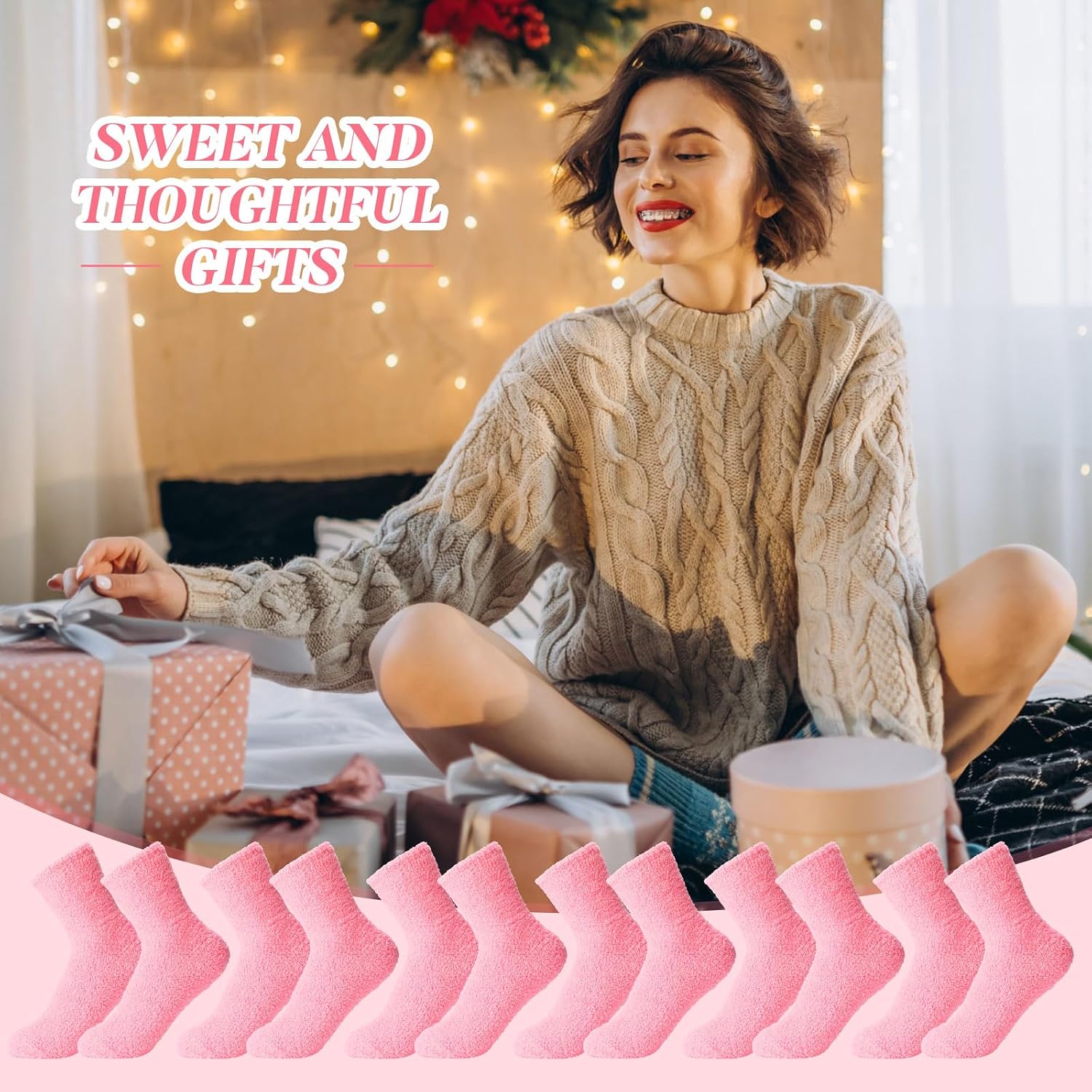 Handepo 24 Pairs Women Fuzzy Socks Bulk Winter Fluffy Sleeping Slipper Socks for Home Outdoor Gift Ladies Valentine's Day