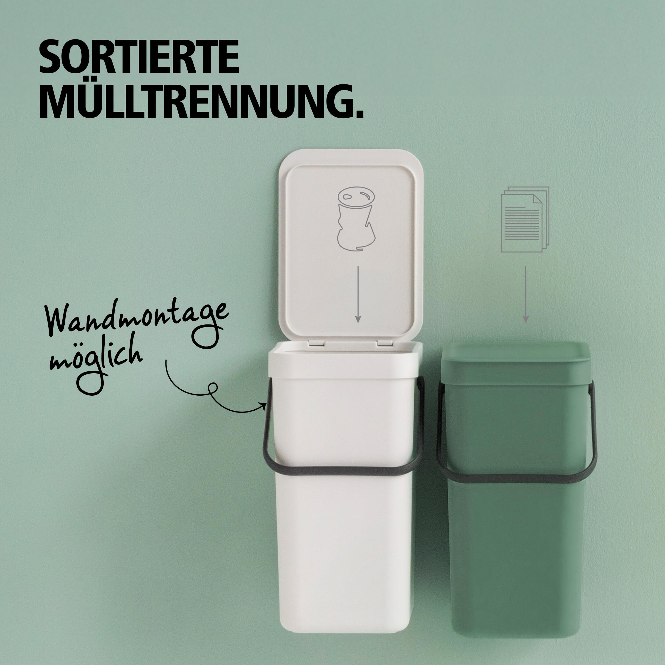 Brabantia Sort & Go Abfalleimer mit Deckel (hellgrau) 3 L – Bild 5