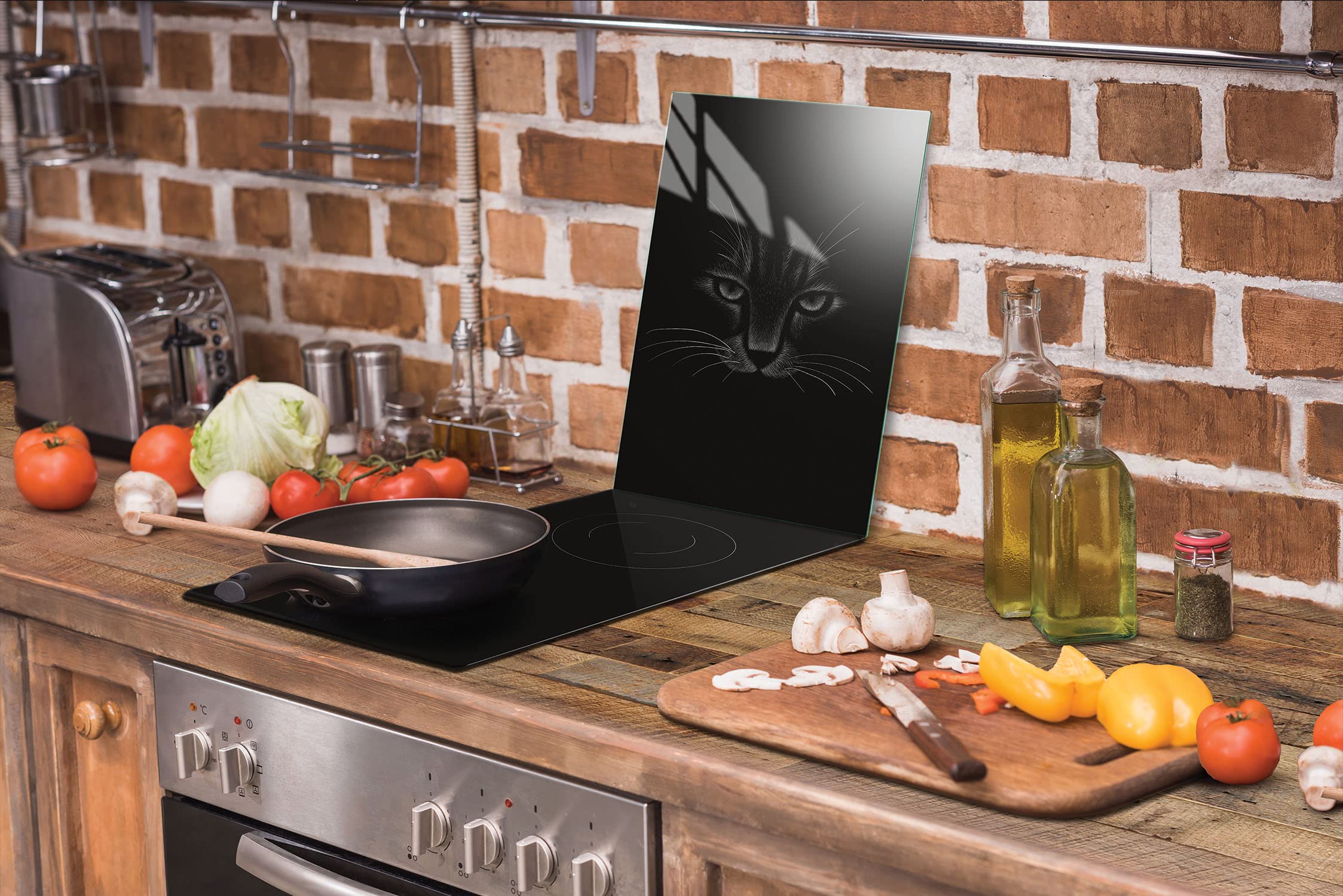 Plaque De Protection En Verre Trempé Pour Cuisinière - 70x52 Cm - Modèle Noir - Pour Induction, Vitrocéramique - Multi-usage