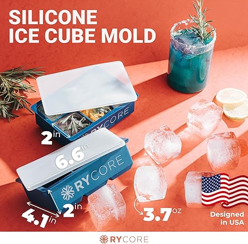 Miniatura 2 de Bandejas para cubitos de hielo de cóctel, paquete doble, moldes cuadrados grandes de 2 pulgadas con tapas, 12 cubos, azul, ideal para whisky,