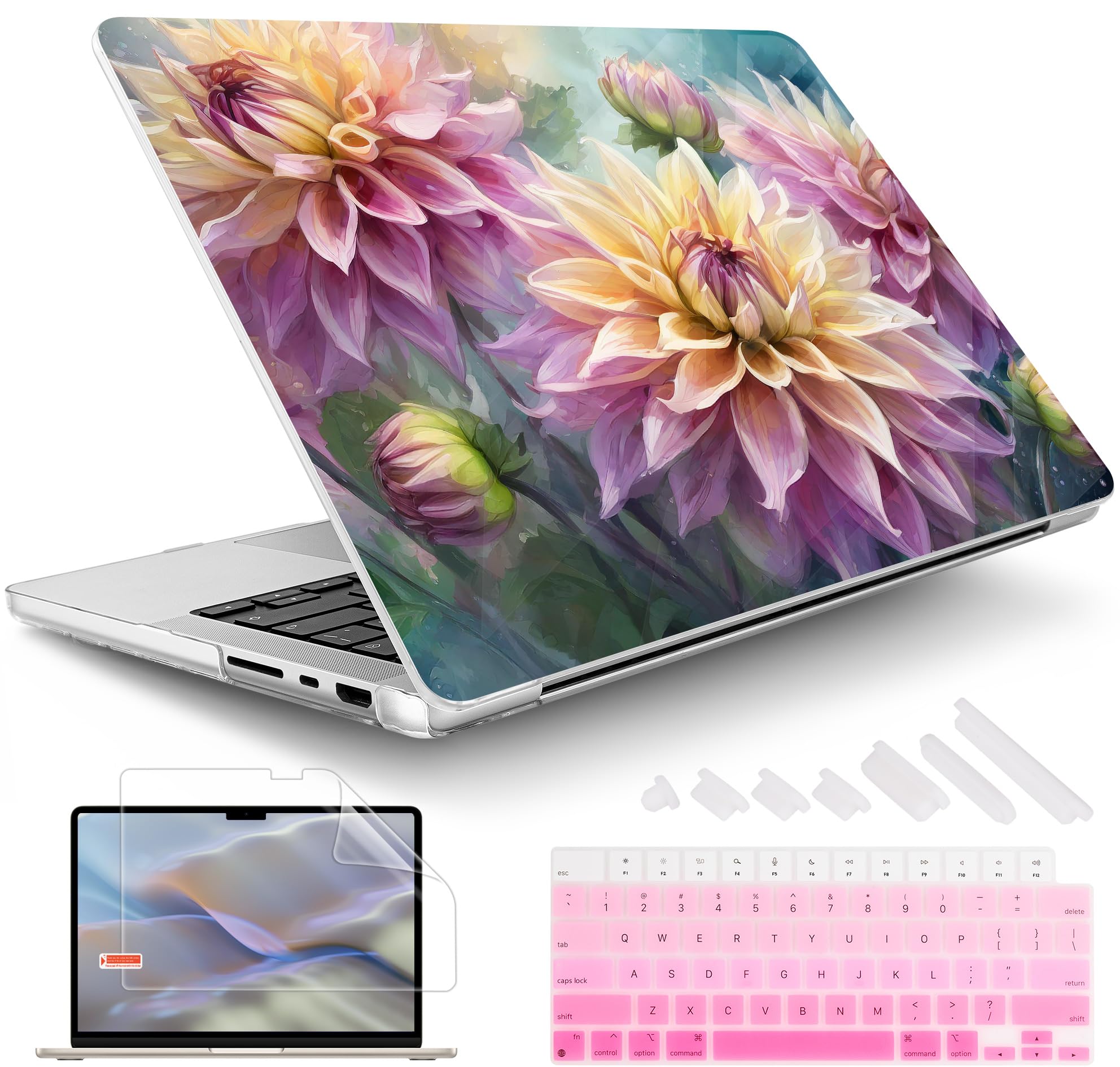 May Chen Case for M4 MacBook Pro 14 inch A3112, M4 Pro A3401, M4 Max A3185, M3 A2918 A2995, M2 A2779, M1 A2442, 2024 2023 2022 2021 Release, Utra-Thin Plastic Hard Shell Case Cover, Dahlia Flowers