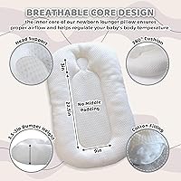 Vista 6 de Tumbona para bebé recién nacido y bebé, de 0 a 24 meses, para acurrucarse en 100% algodón, funda de 2 lados, almohada transpirable y portátil