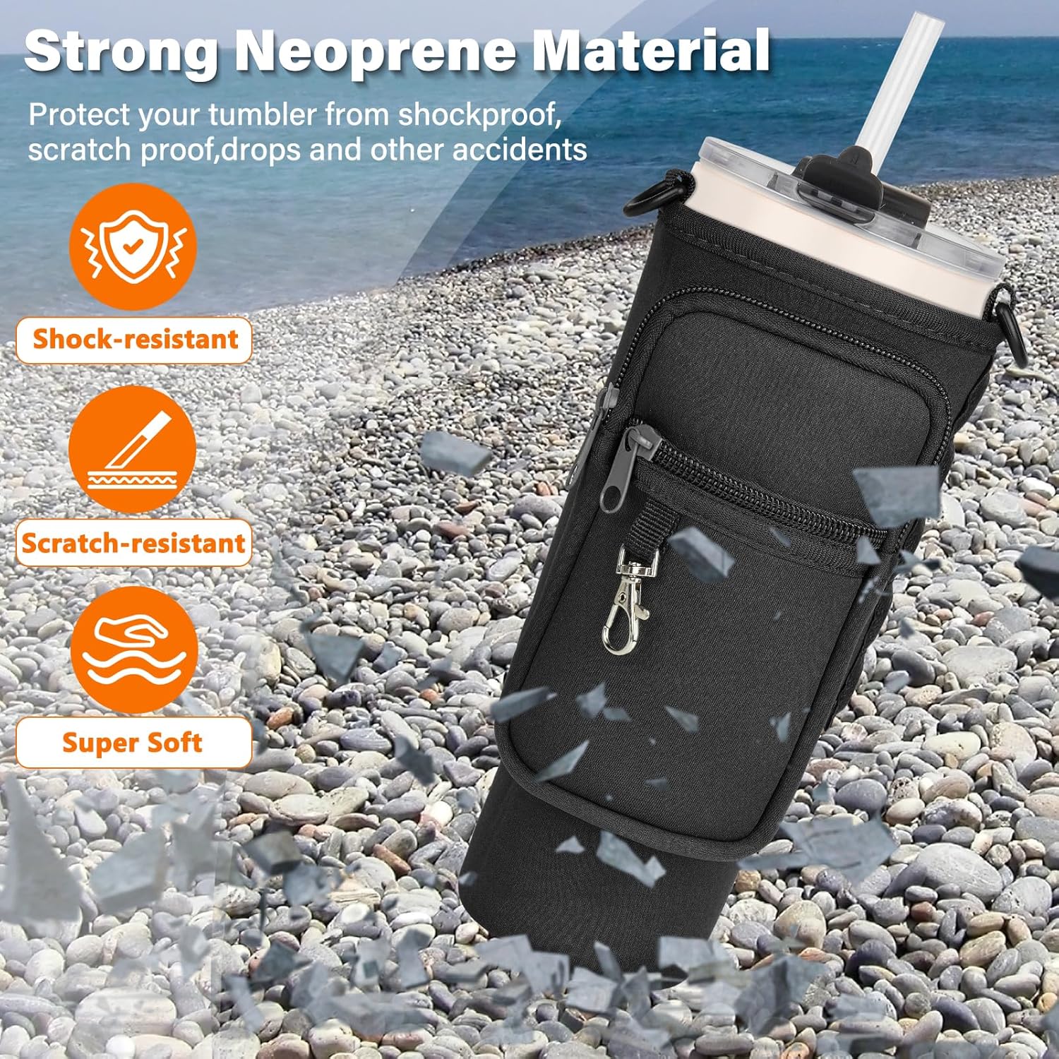 Magnetic Water Bottle Carrier Bag Compatible with Stanley/Meoky 40 oz Tumbler with Handle,Water Bottle Holder Pouch with Adjustable Shoulder Strap & Phone Pocket Fits for Stanley Cup Accessories - Image 7