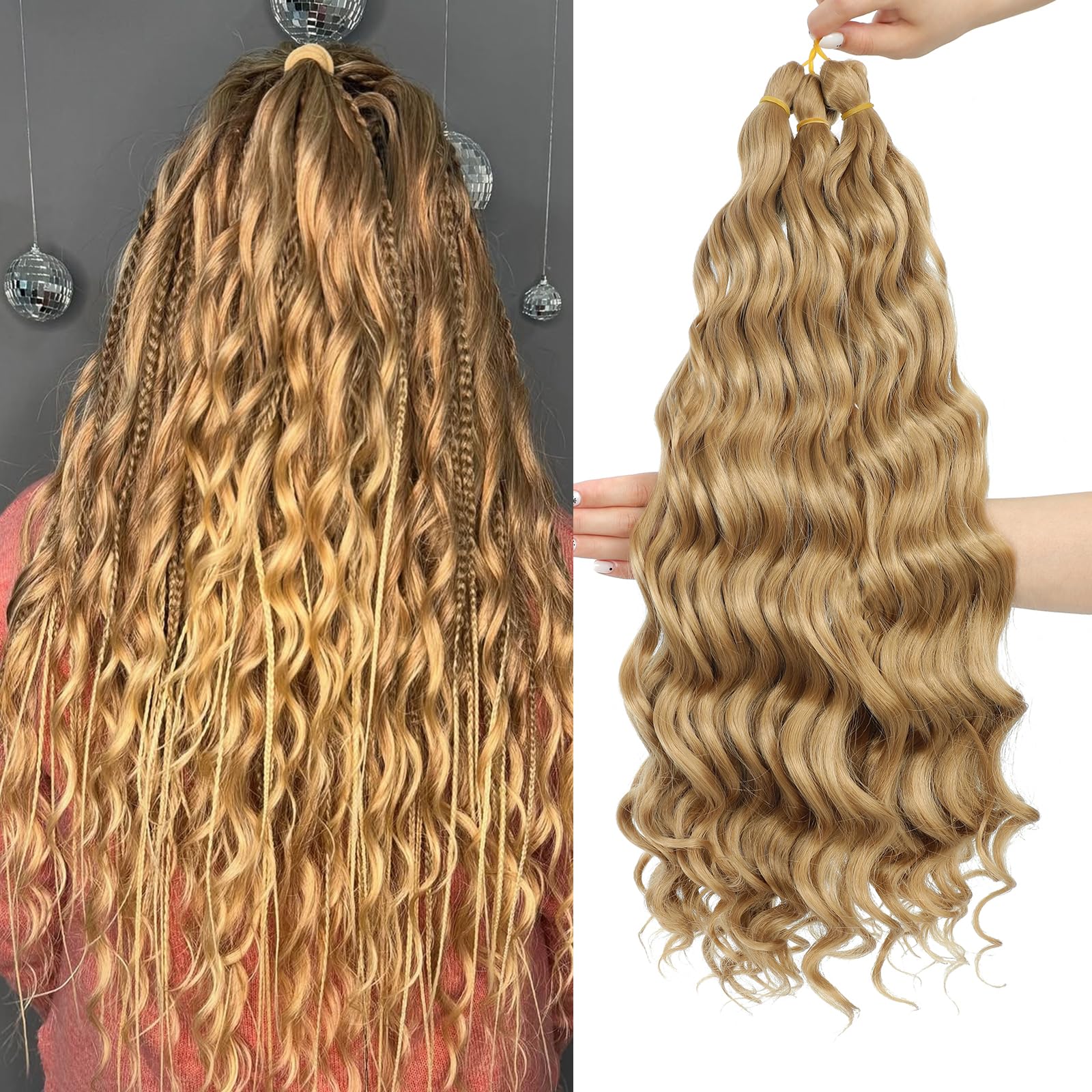 MLETULIPS Curly Crochet Braiding Hair Extensions Deep Wave Braiding Hair Ocean Wave Crochet Hair Soft Synthetic Bohemian Curly Water Wave Crochet Braids for Women (27#