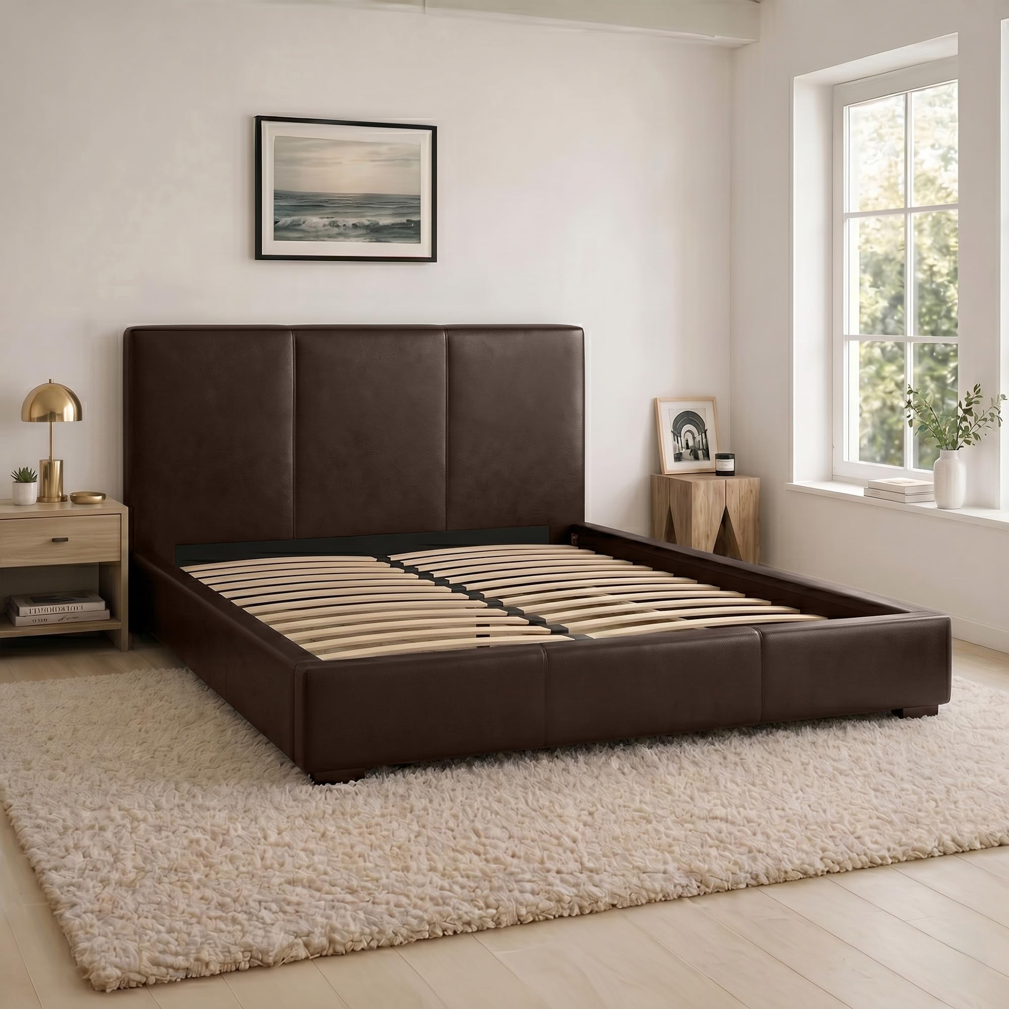 SANA SLEEP 5FT King Size Modern Pia Ottoman Gas Lift Storage Faux Leather Bed - Brown โ image 1