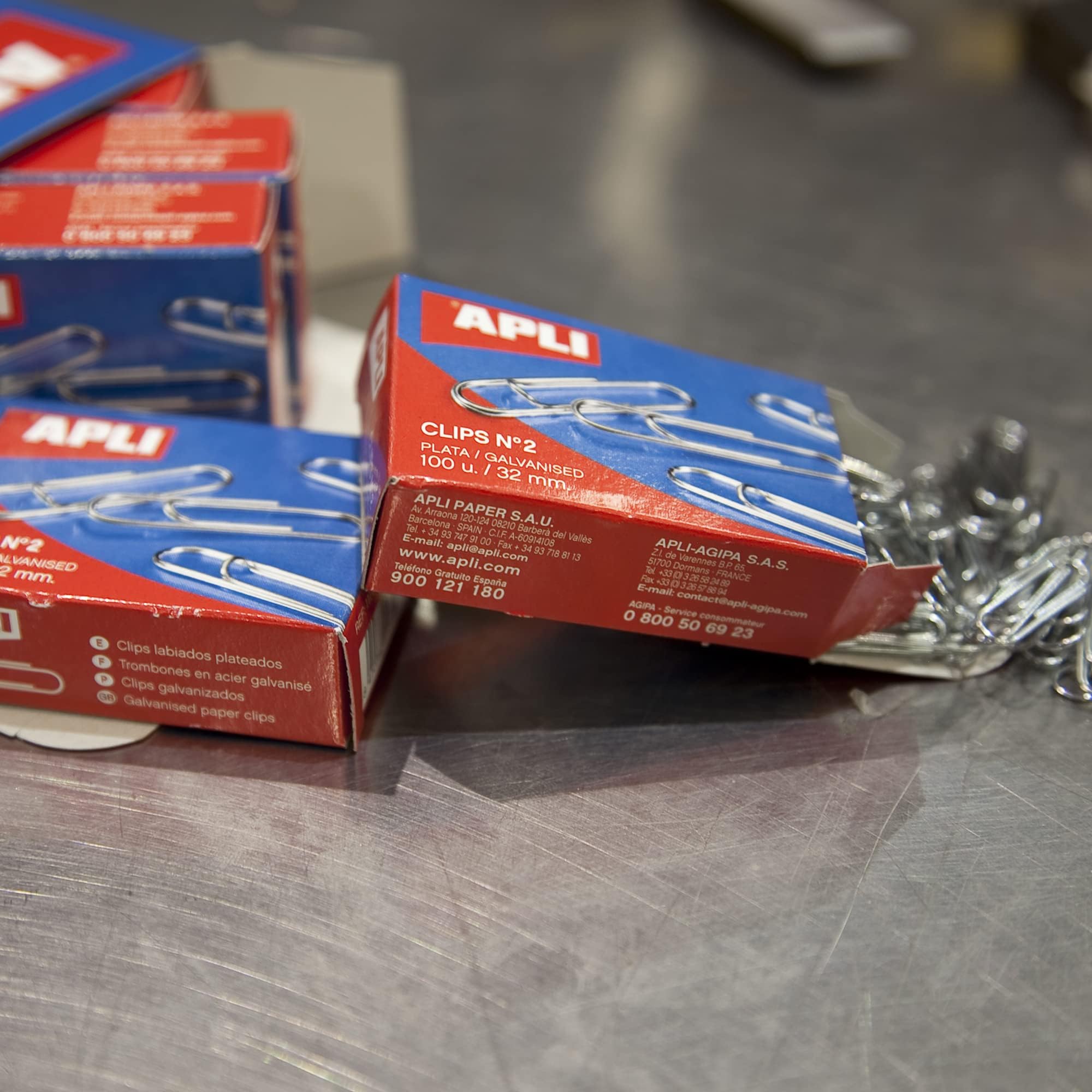 APLI 11714 Clips galvanizados numero 2, 32 mm, 100 u, Plata