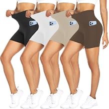 FULLSOFT 4 Pack Biker Shorts for Women with Pockets 5" High Waisted Tummy Control Workout Yoga Running Gym Tennis Shorts