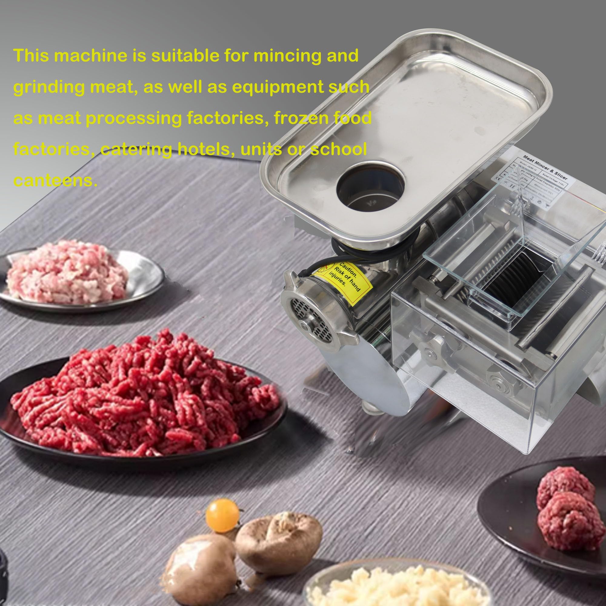 HQHAOTWU Electric Meat Grinder and Cutting Machine Stainless Steel Meat Mincer Sausage Stuffer Filling Grinding Machine 6mm Mincer Sieve Plate& 3.5mm Cutter Blade for Supermarket Restaurant&Home