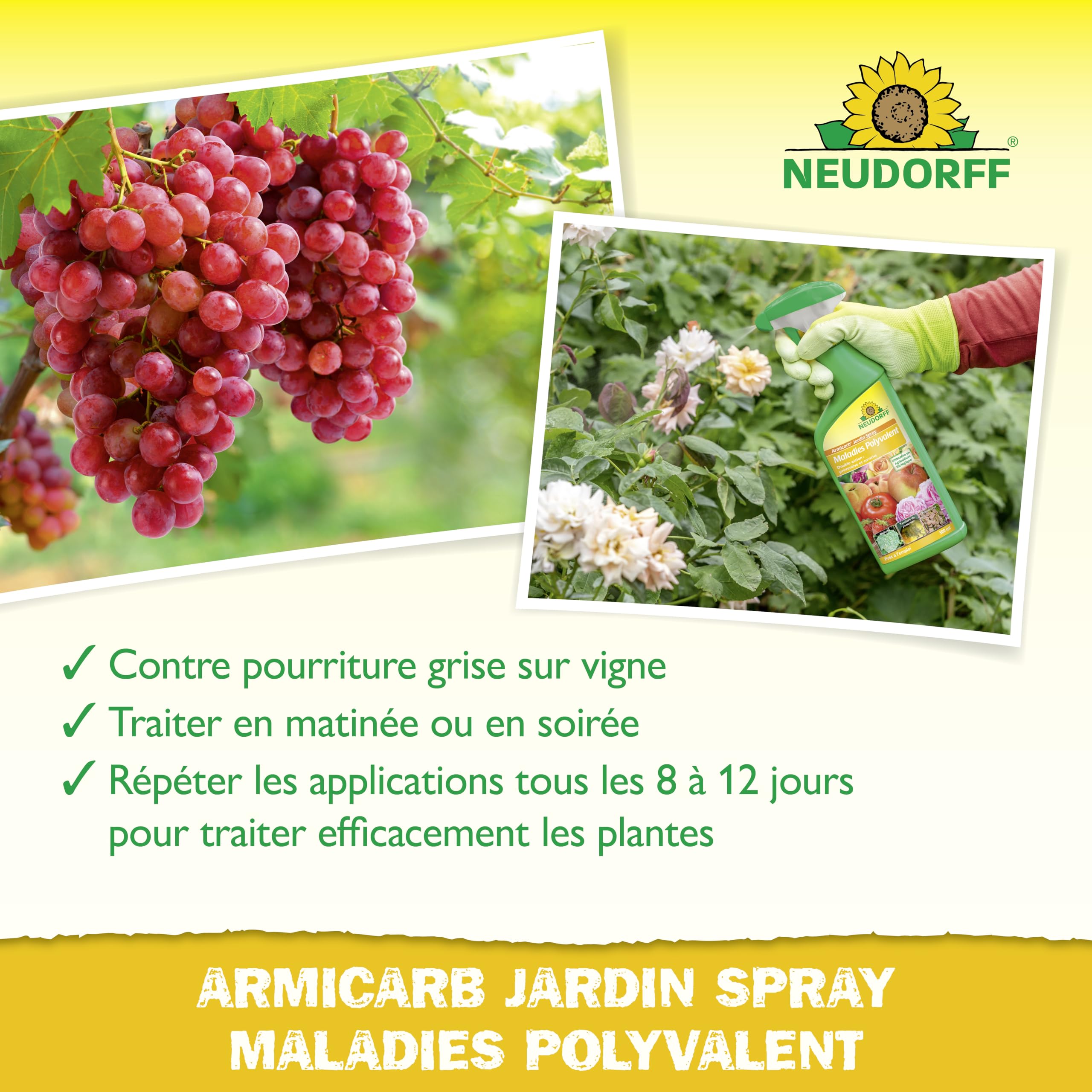 Neudorff Armicarb Jardin Spray Maladies Polyvalent – Combat les maladies fongiques comme l'oïdium sur les fruits et légumes. Prêt à l'emploi, 500 ml