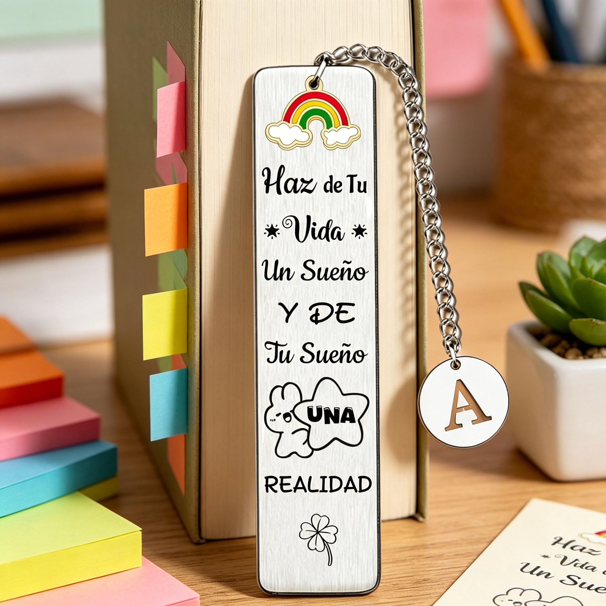 Marcadores de Libros con Inicial del Nombre 26 letras Regalo Sobrina Amigo Hijo Hija Graduación Inspirador (A)