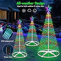 Vista 3 de 3 paquetes de luces de árbol de Navidad en forma de cono, luces de árbol de Navidad de 4' 5' 6' regulables con 12 modos de control remoto, luces