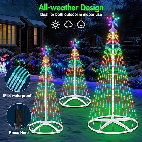 Miniatura 3 de 3 paquetes de luces de árbol de Navidad en forma de cono, luces de árbol de Navidad de 4' 5' 6' regulables con 12 modos de control remoto, luces de
