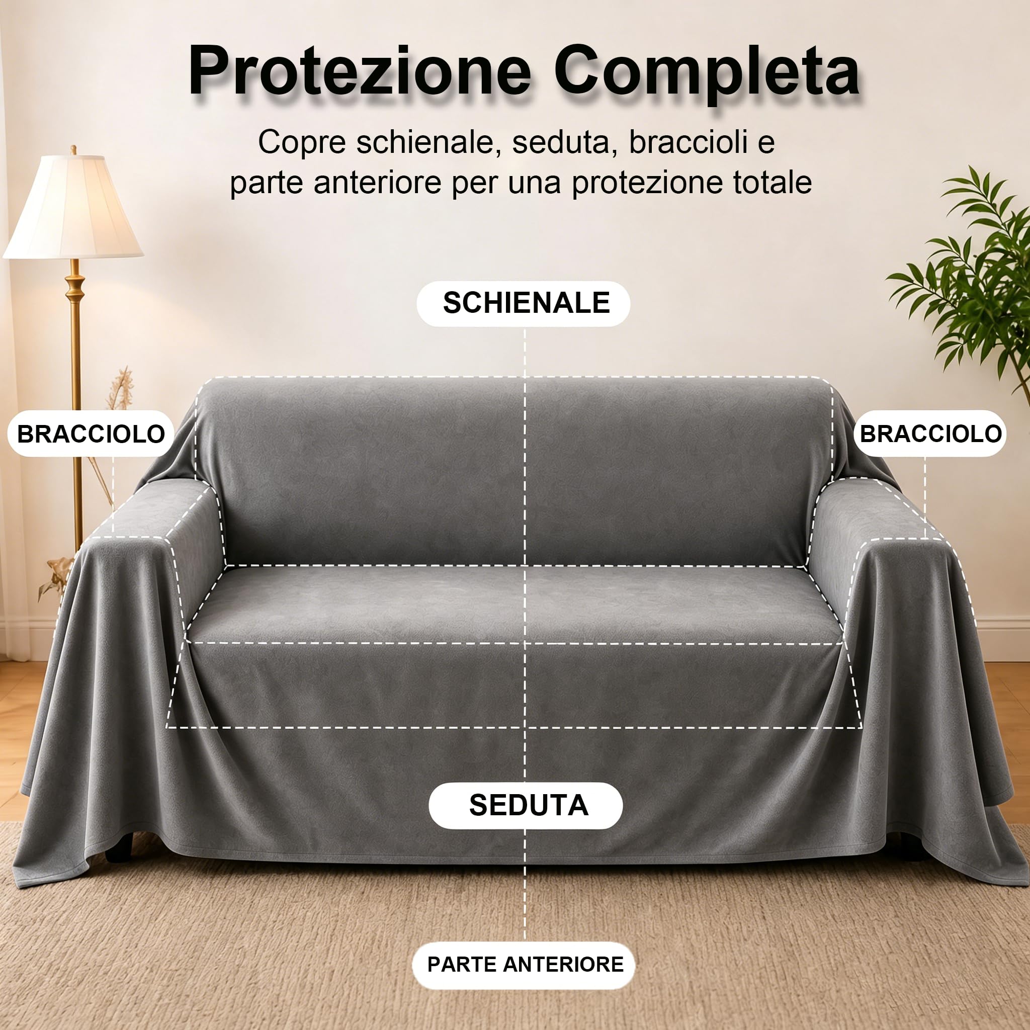 Loiion Copridivano Antigraffio Gatto 3 Posti, Ultra Morbido & Confortevole - Telo Antigraffio Gatto Divano per Proteggi Divano Gatti Graffi, Copri Divano Impermeabile per Animali, Grigio, 380x180cm