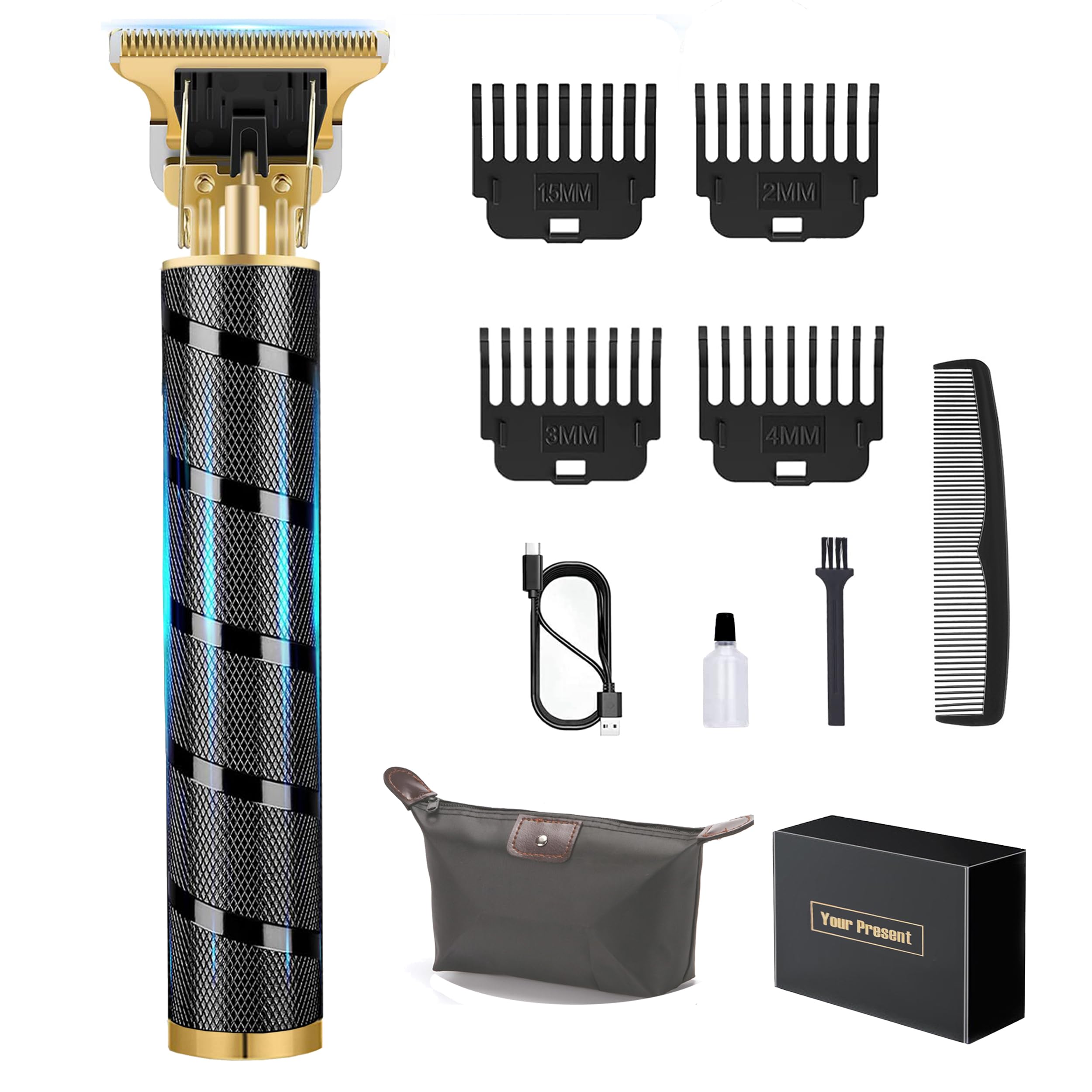 Cortadora de pelo profesional inalámbrica para hombres: kit de aseo multifuncional con cuchilla en T de precisión, batería de 1200 mAh y 4 peines ajustables | Ideal para el hogar, viajes y