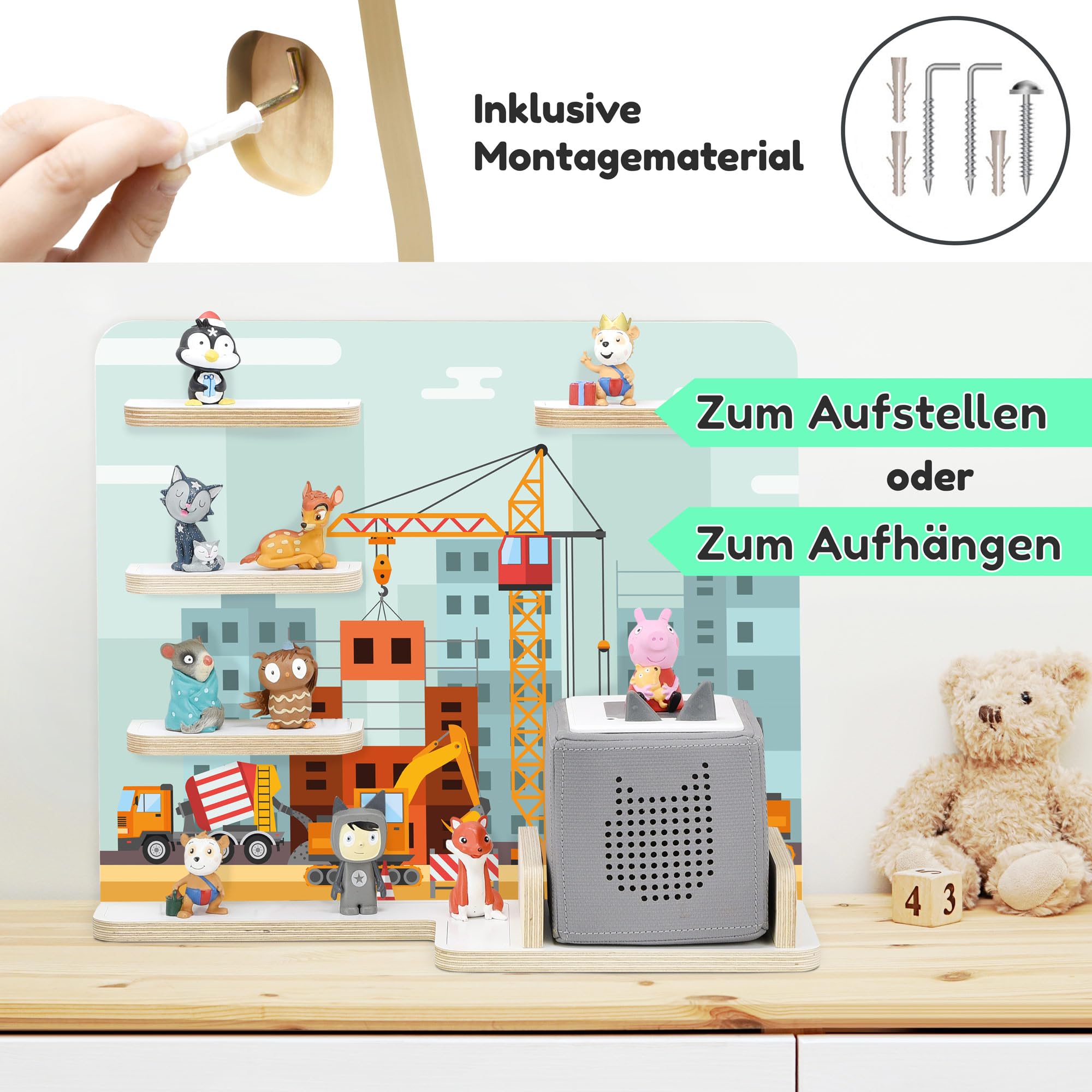 stadtecken Estantería infantil para caja de música, diseño de obra pequeño, adecuado para la caja Toniebox y aprox. 32 tonos, regalo I idea de regalo I jugar, coleccionar, colocar o colgar