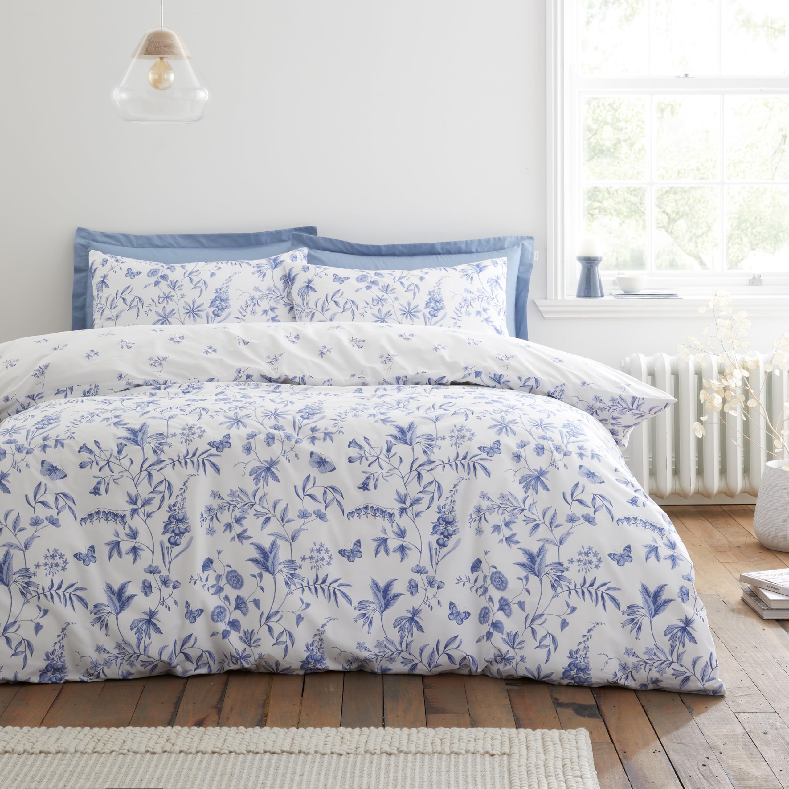 Bianca Thea Floral 200 Thread Count Double Duvet Cover Set Blue