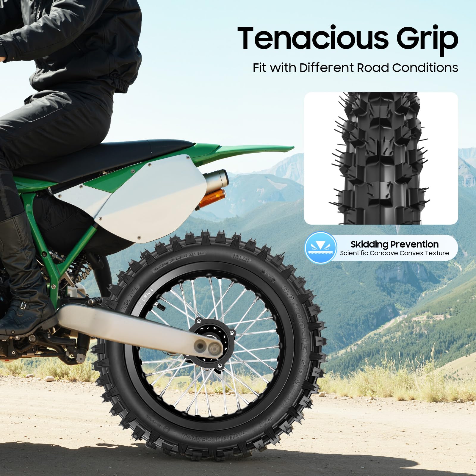Wheel Rim Rear 1.85x12 Tire 80/100-12 (3.00-12) for Off-Road