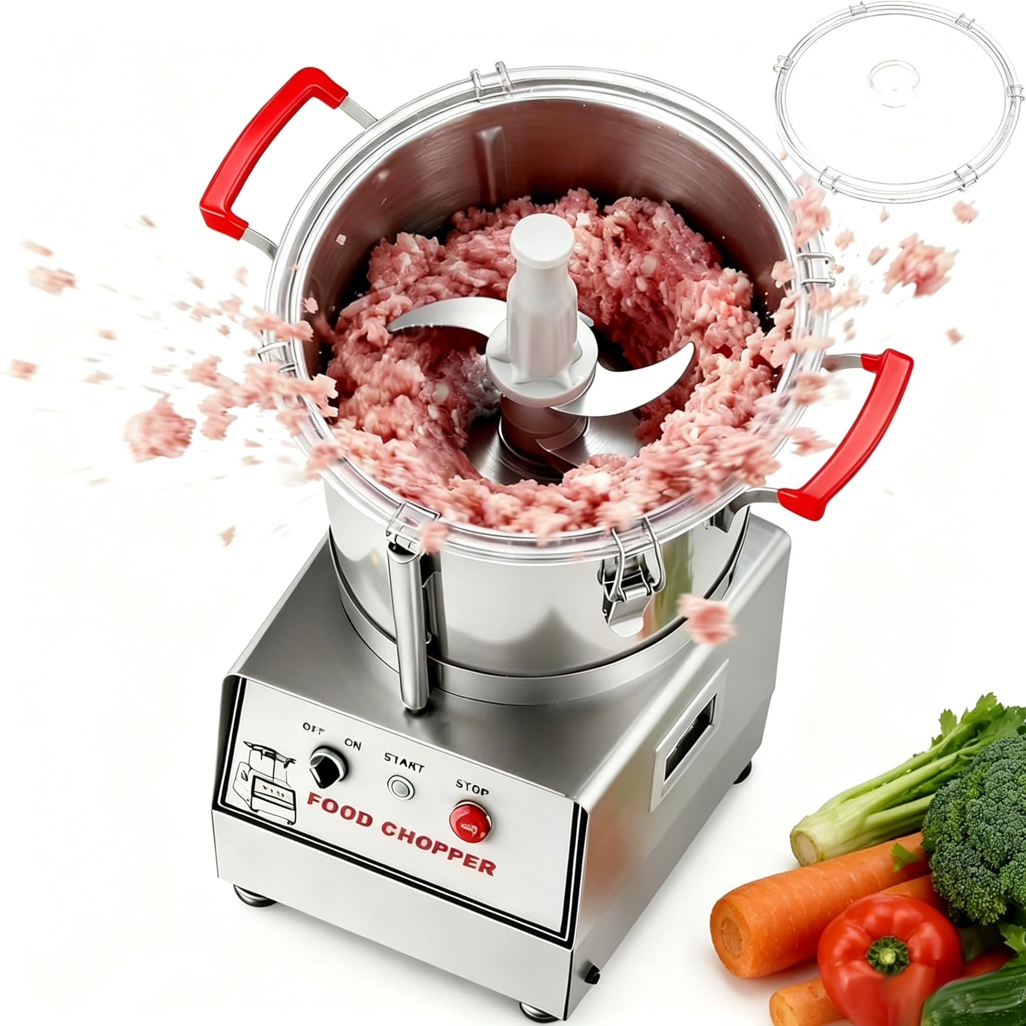 Dfdieratve Automatic Meat & Vegetable Chopper Commercial 5-15L, Food Processor with Feed Chute, for Onion, Tomato, Peanut, Cereal, Fast Bulk Prep for Hotpot, Buffet, Diner 7L