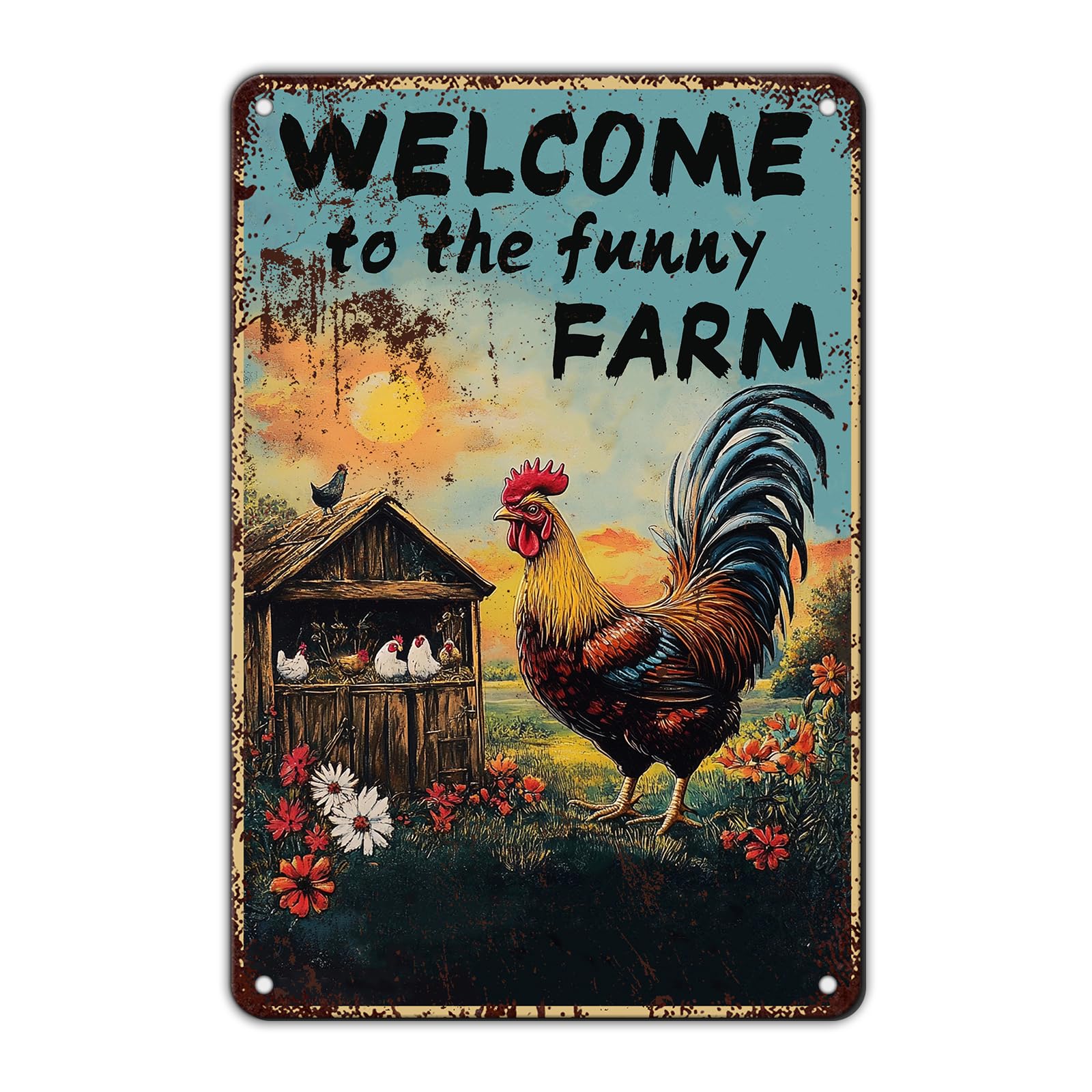 Anceky Funny Metal Tin Signs Welcome To My Funny Farm Vintage Metal Sign Retro Wall Decor for Home Bar Pub Cafe Garage Man Cave Garden Yard 12×16 Inch