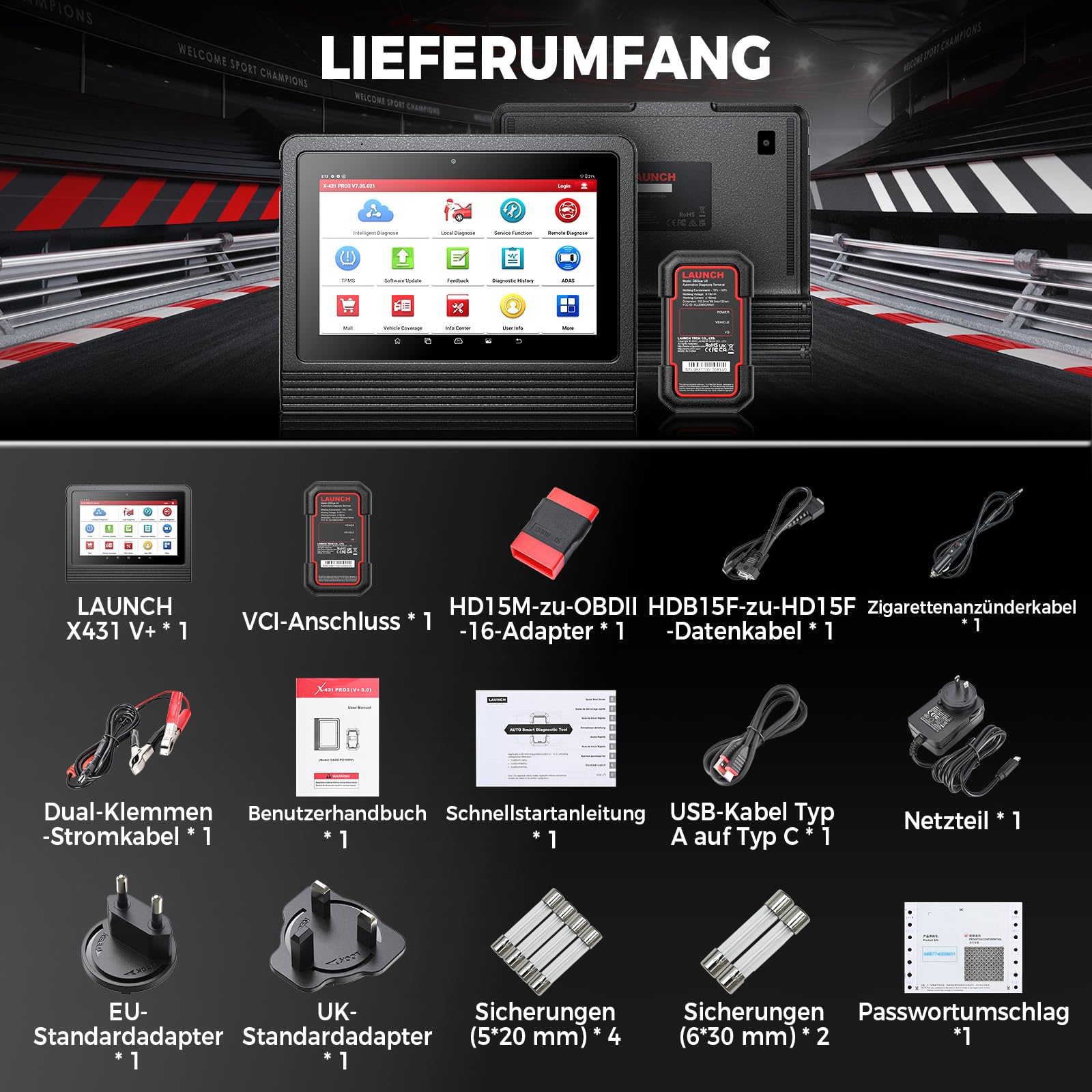 LAUNCH X431 V+ PRO 5.0, OBD2 Diagnosegerät Professionelles ECU Codierung, OE-Level Multibrand Diagnosetablett mit Diagnosegerät Auto mit 55+ Reset Service,2 Jahre Update Besser für Werkstätte