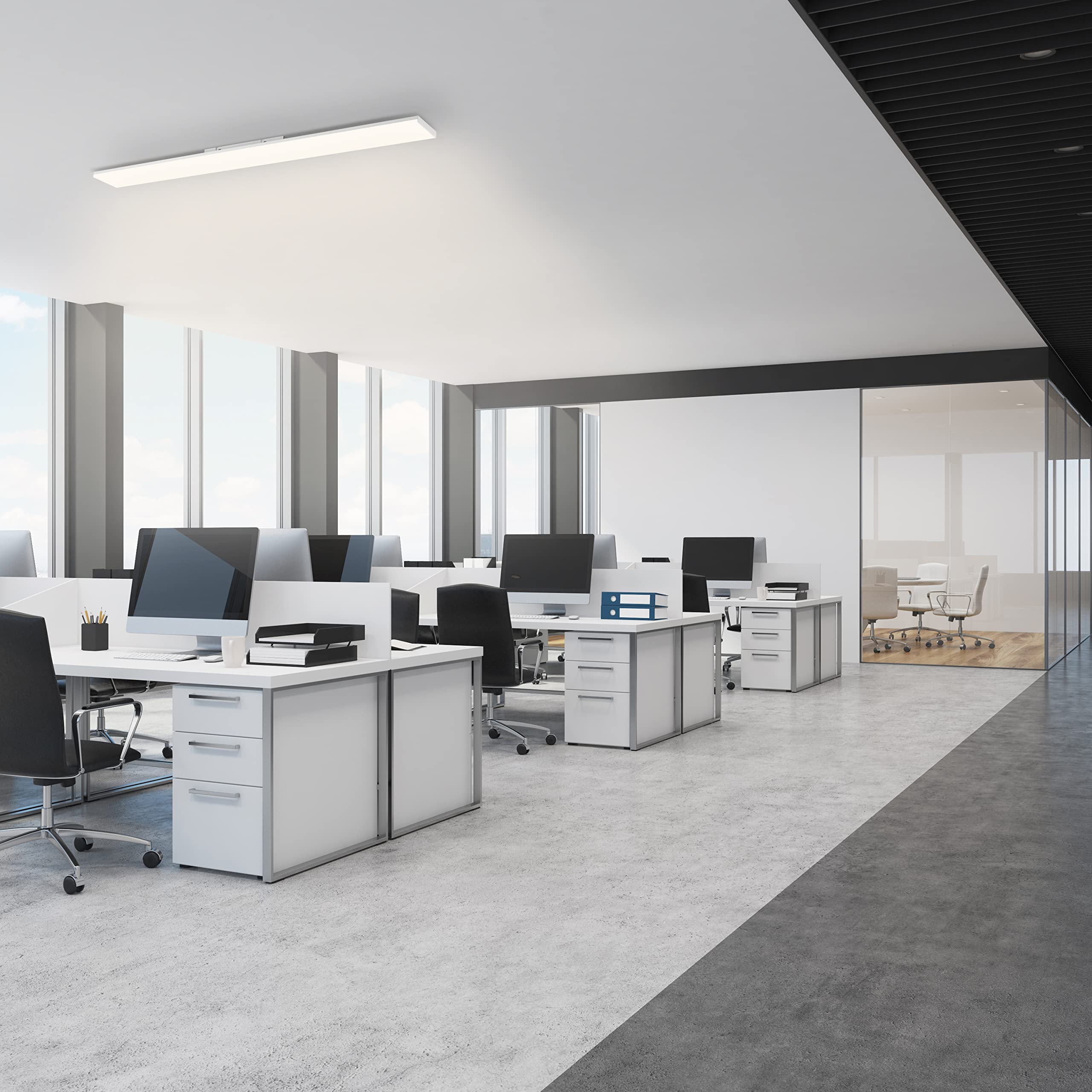 REV OFFICE Bürolampe Decke, LED Deckenlampe - Büroleuchte, 120 x 12 x 4,3 cm - 48W, 4300lm, 3000/6500k, weiss