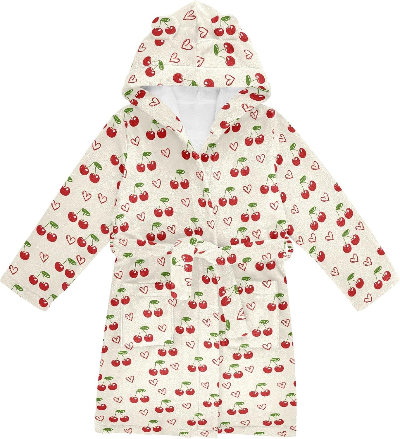 senya Red Cherry Heart Toddler Hooded Bathrobe Kids Soft Plush Bath Towel Robes for Boys Girls 2-12 Years