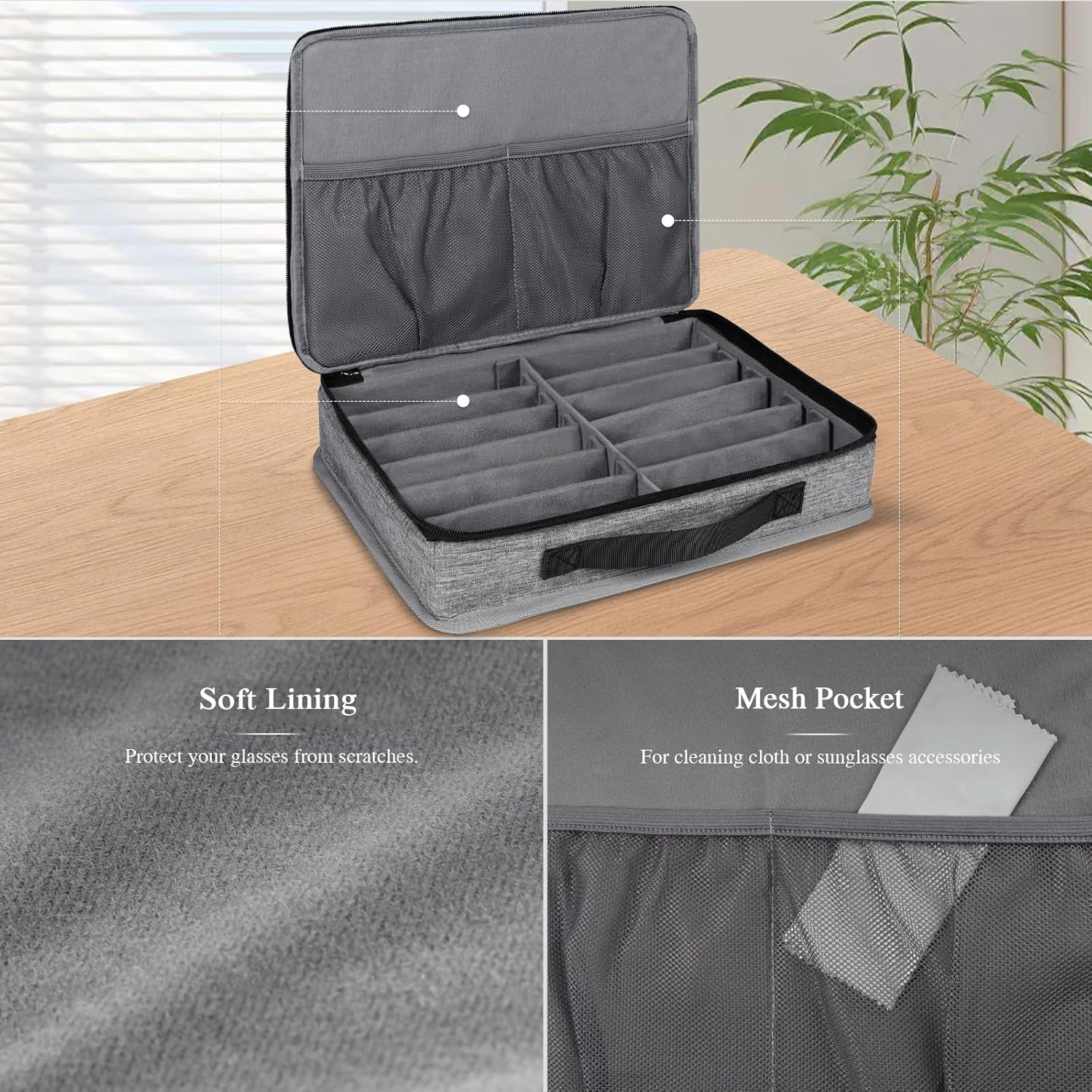 Bukere Sunglasses Organizer Case, Adjustable Slots for Multiple Pairs, Travel Eyeglasses Storage Box, Glasses Holder - Image 3